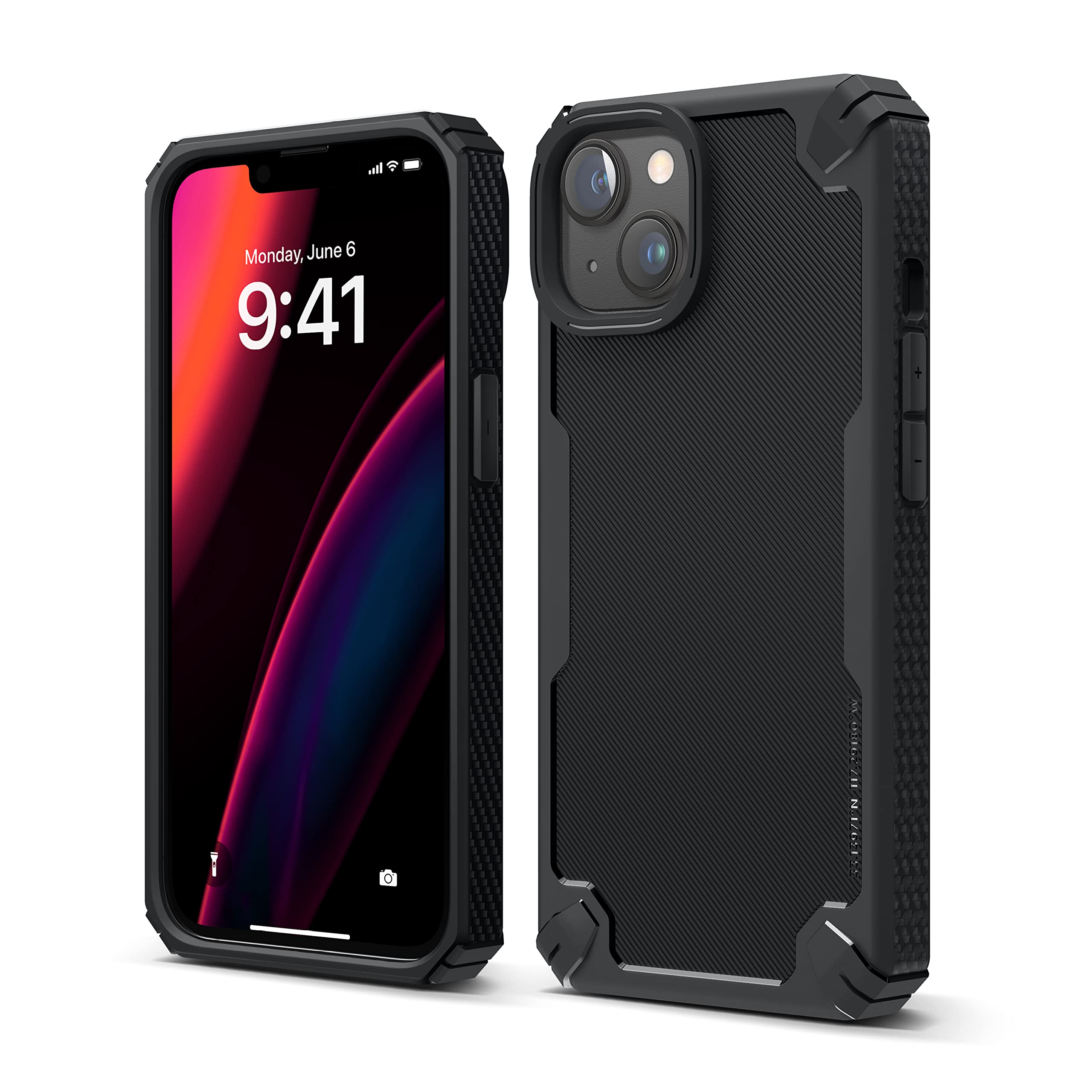 elago Armor Compatible for iPhone 14 Case 6.1 inches - US Military Grade Drop Protection, Heavy-Duty TPU Protective Case, Carbon Fiber Texture, Tough Rugged Design, Shockproof Bumper Cover (Black)