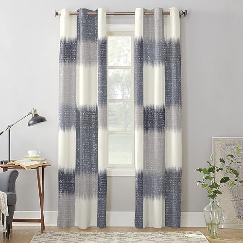 Miniatura 4 de Libaoge Curtains Panels for Kitchen Modern Abstract Geometric Dark Blue Window Curtains Light Filtering Grommet Top Drapes for Bedroom Closet-Set of