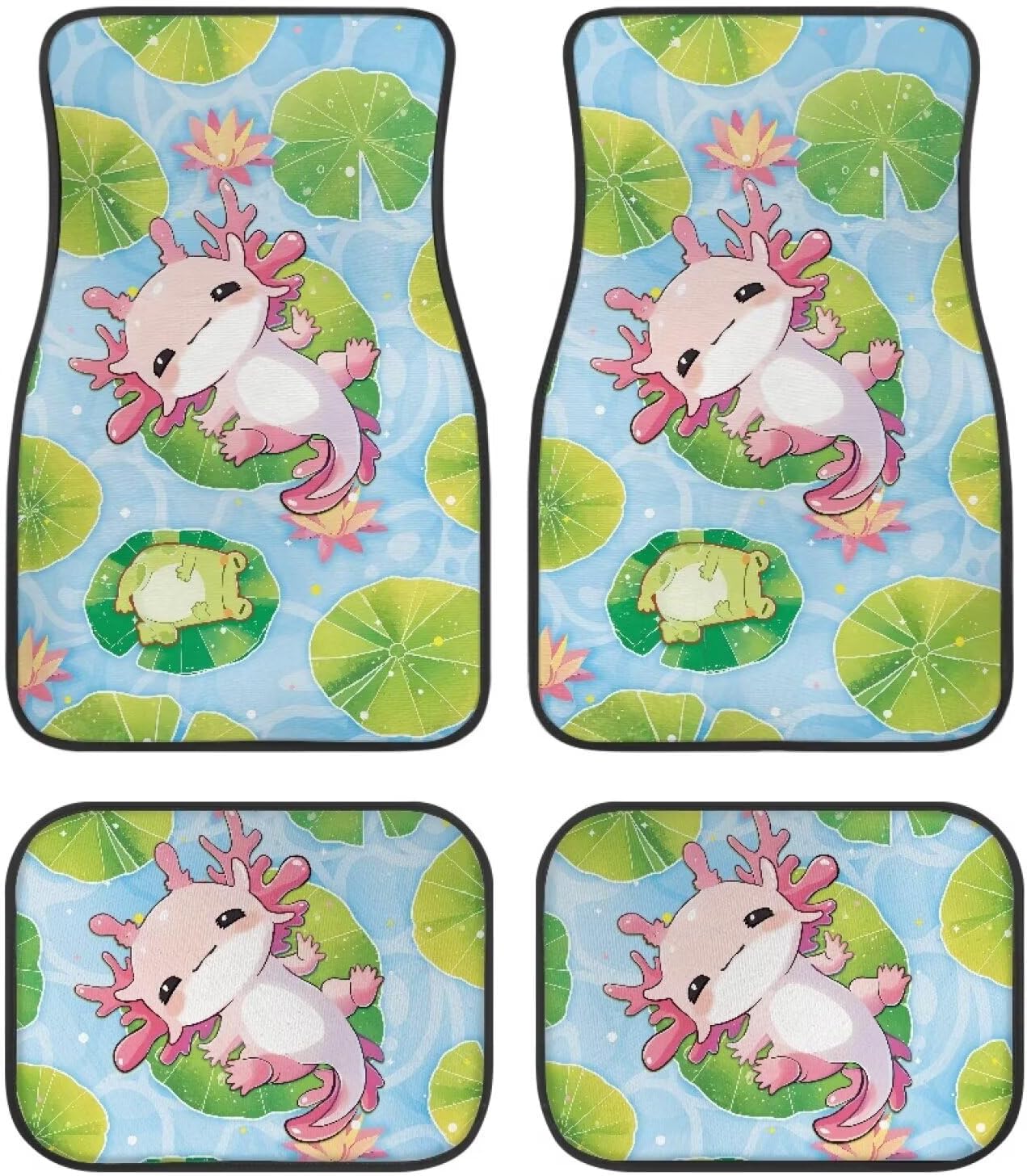 Amzbeauty Axolotl Car Floor Mats for Women Cute Interior Accessories Decorative Non Slip Durable Auto Front Rear Carpet Mats 4 Piece Sets