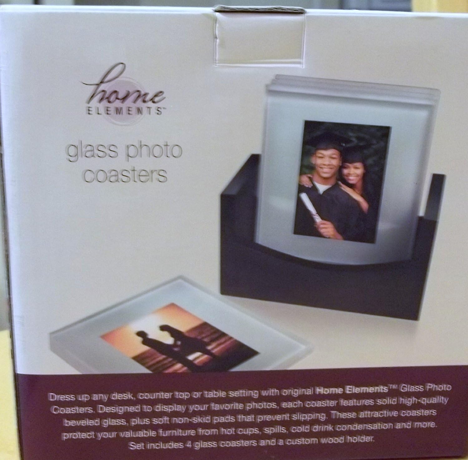 ThinkTank Technology Beveled Glass Photo Frame Costers With Wood Storage Rack Brown