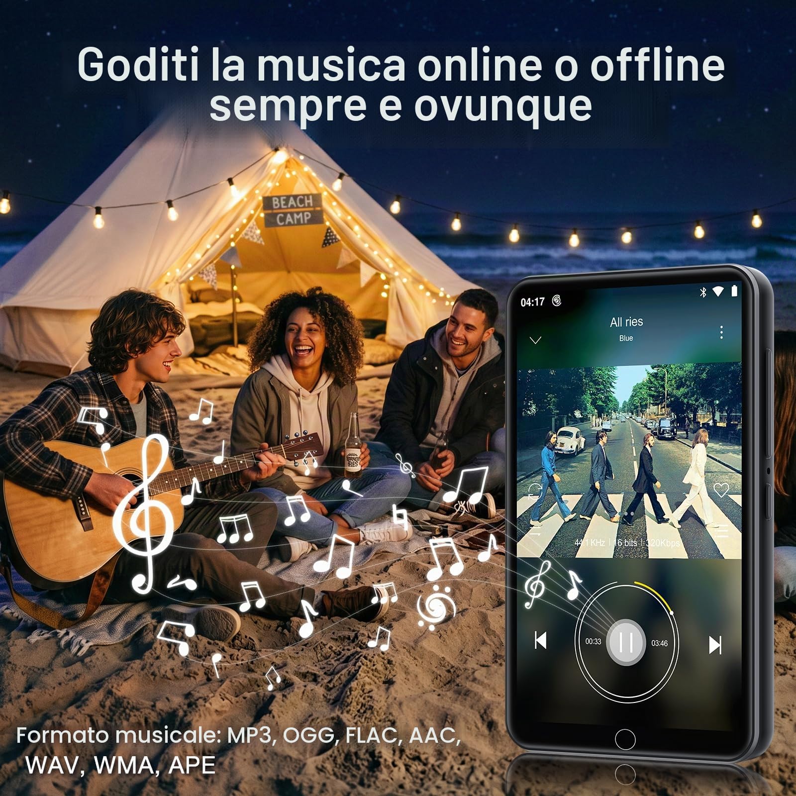 Diofox Lettore MP3 Spotify, Lettore MP3 da 80GB con Bluetooth WiFi, Touchscreen da 4,0 pollici, Lettore musicale streaming Android, Amazon Music, Deezer, radio FM, Play Store - Nero