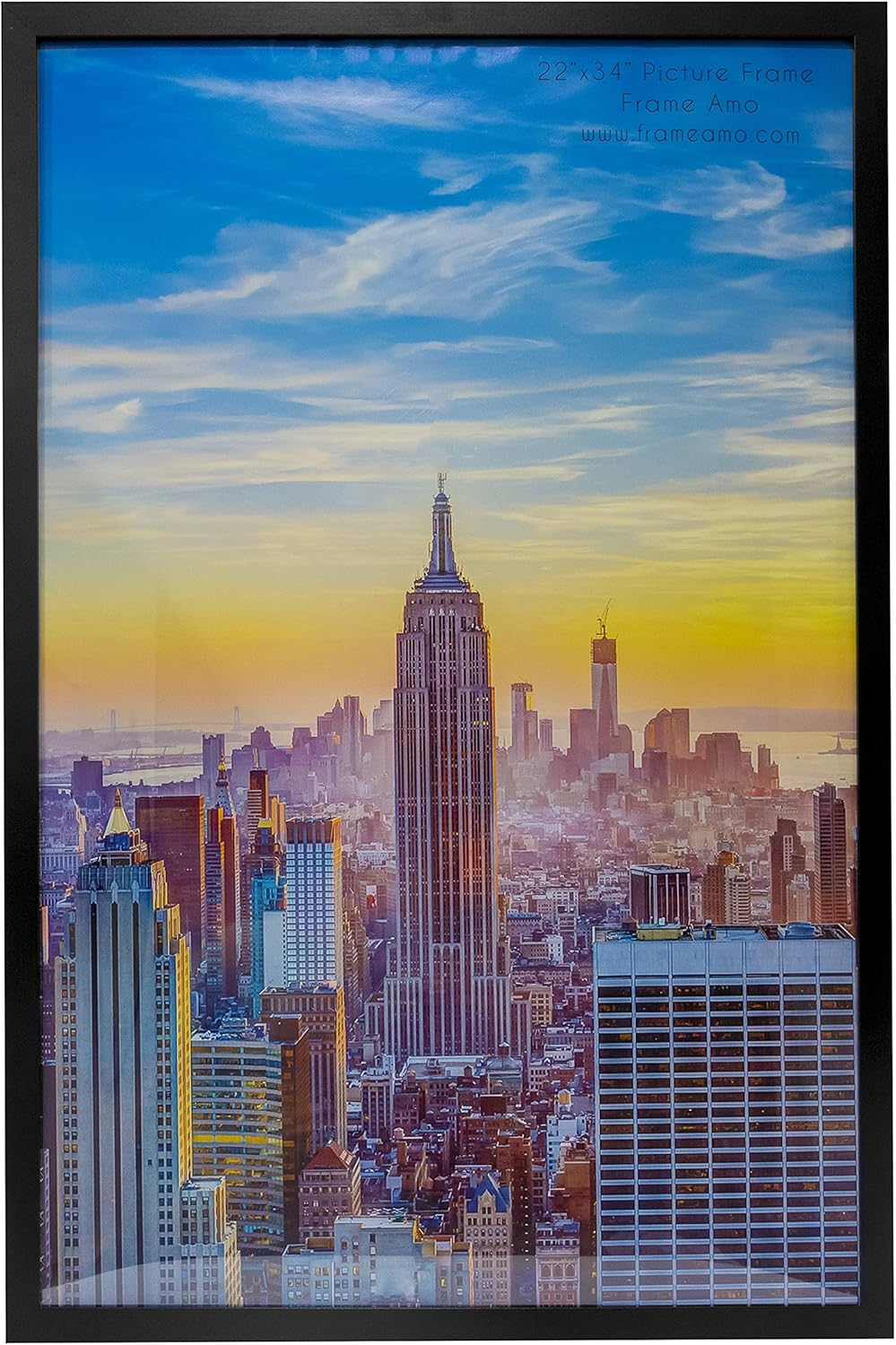 Frame Amo 22x34 Black Modern Picture or Poster Frame, 1 inch Wide Border, Smooth Wrap Finish, Acrylic Face