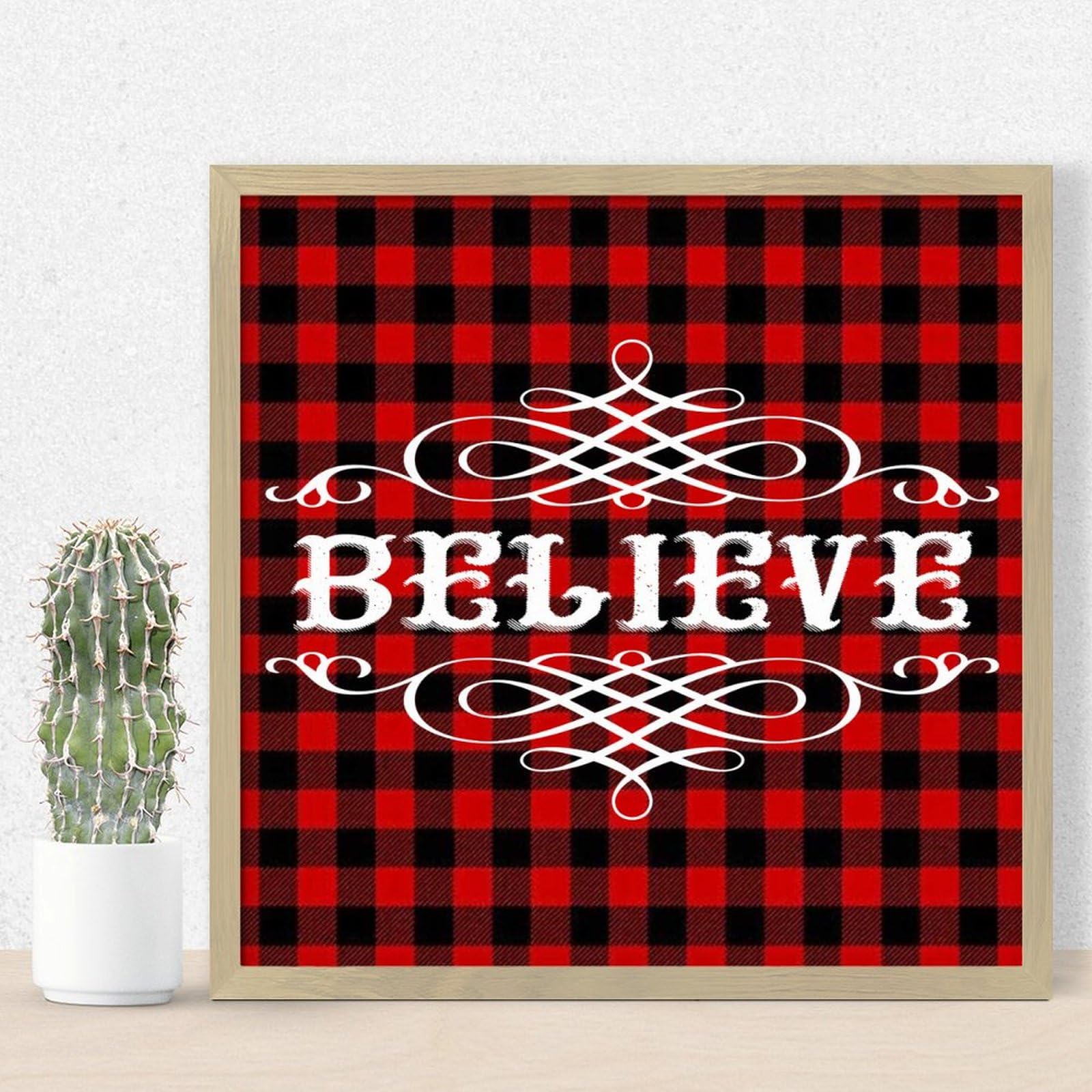 Panneau mural en bois Believe de Noël rétro rétro 30x30 cm