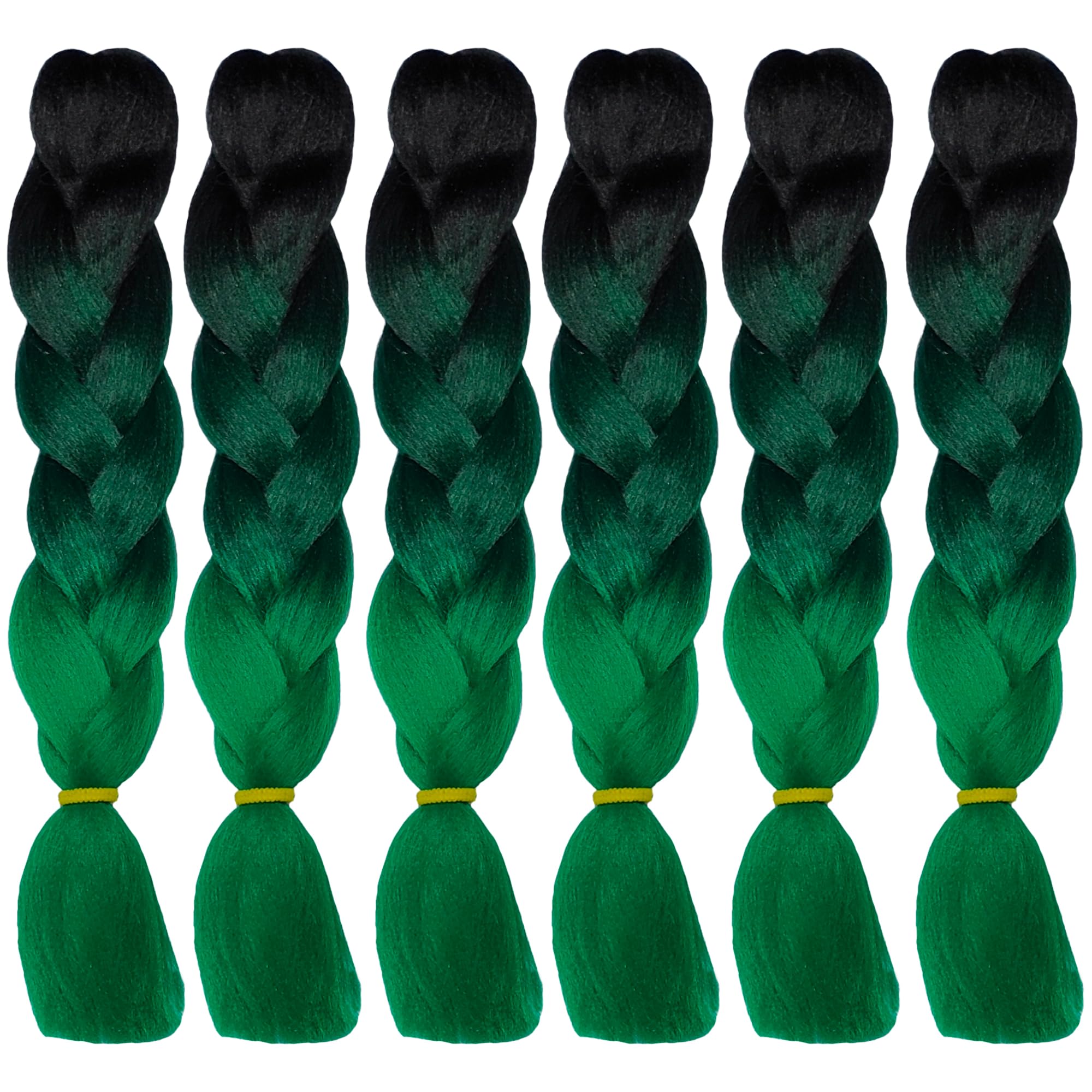 weWelle Extensiones Pelo 100% Kanekalon Jumbo | Negro/Verde Negruzco/Verde Claro - M50 | Pack 6 uds. 24’’ 60 cm 100 gr. | Cabello Sintético Trenzas Africanas Suave y Duradero.