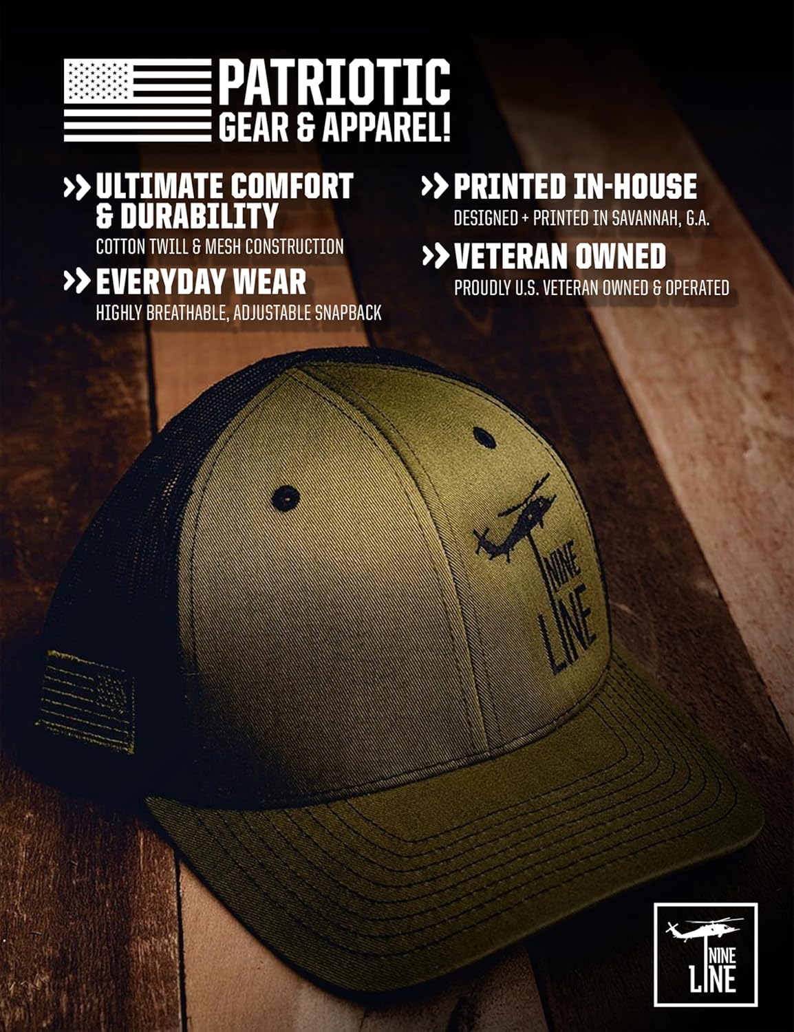 Nine Line Snapback Dropline Hat Adjustable Mesh Back Baseball Cap for Men, Embroidered American Flag, USA Patriotic Hat - Image 2