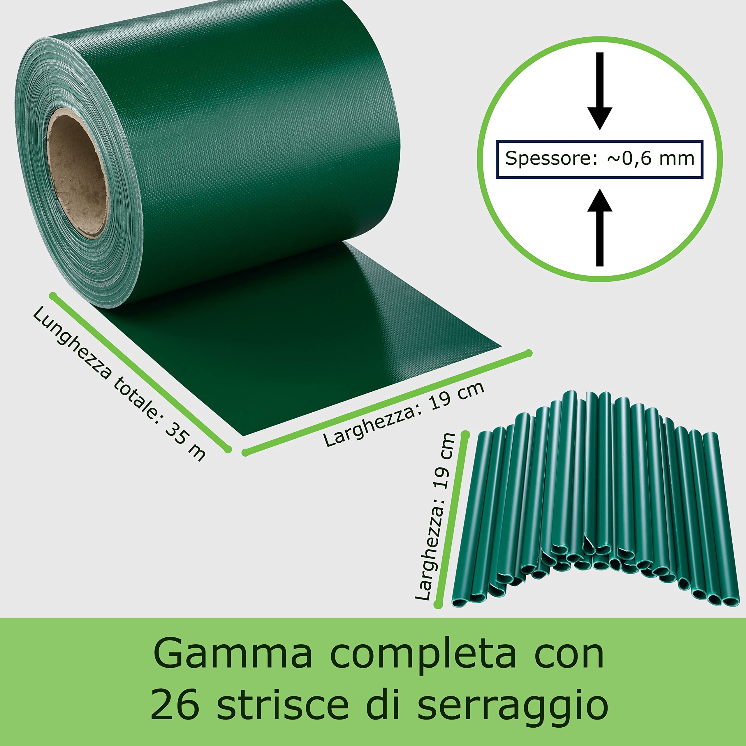 Workinghouse Telo Frangivista in PVC per Rete a Doppia Sbarra - 650g/m² 35m x 19cm - Schermo per la privacy della recinzione, Foglio di recinzione, Recinzione da giardino