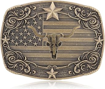 Western Cowboy Belt Buckles for Men Women Vintage Skull Longhorn Rodeo American Flag Belt Buckle Cowboy Gifts for Men