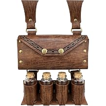 HiiFeuer Medieval Alchemy Faux Leather Belt Bag with Cork Potion Vials, Fantasy Wizard Waist Pouch Side Pack for LARP Ren Faire