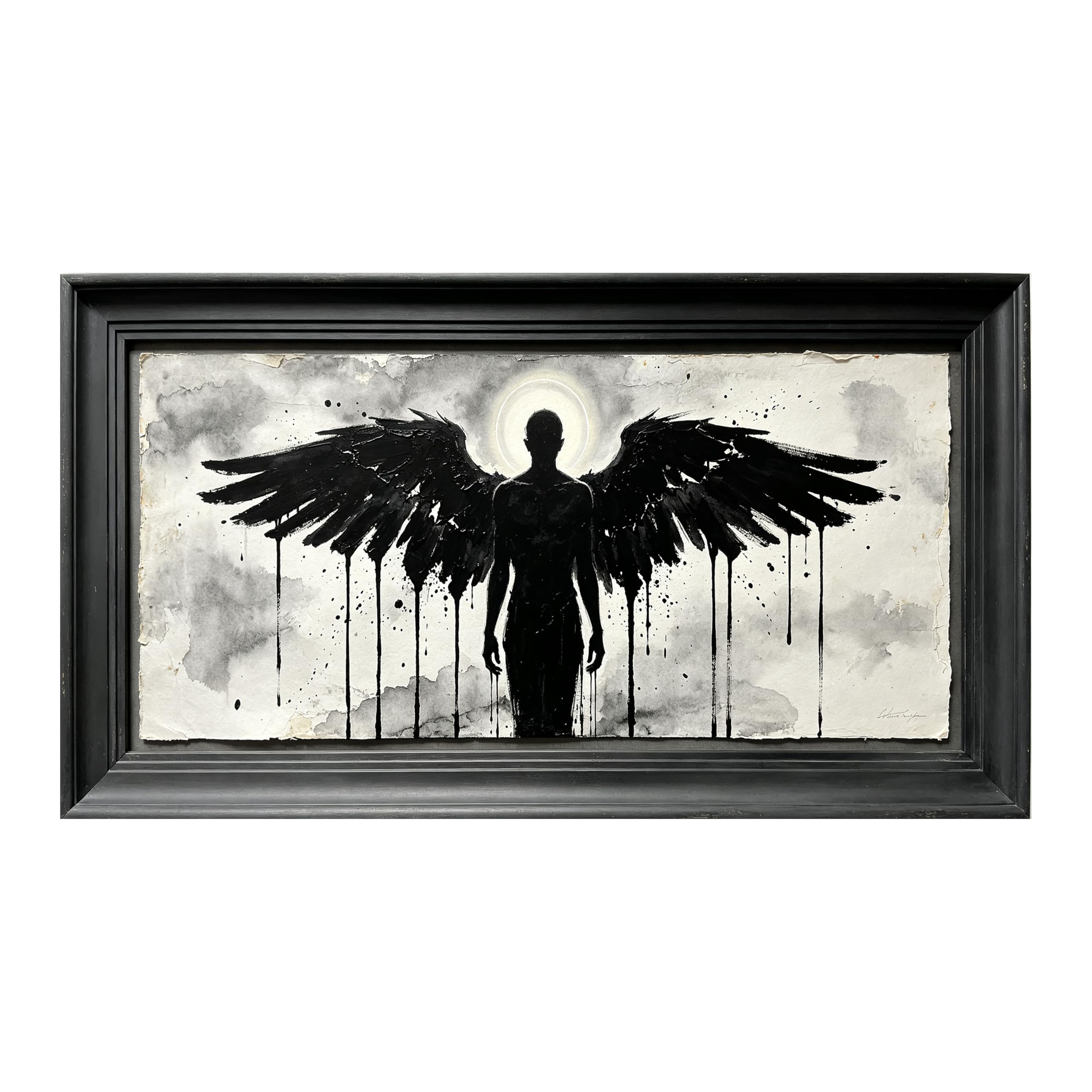 Yzpallescene Art260711161 3D Framed Wall Art Gothic Winged Silhouette Ink Art Large Size Selfadhesive Removable Wall Decor Prints Artwork For Living Room Bedroom Office