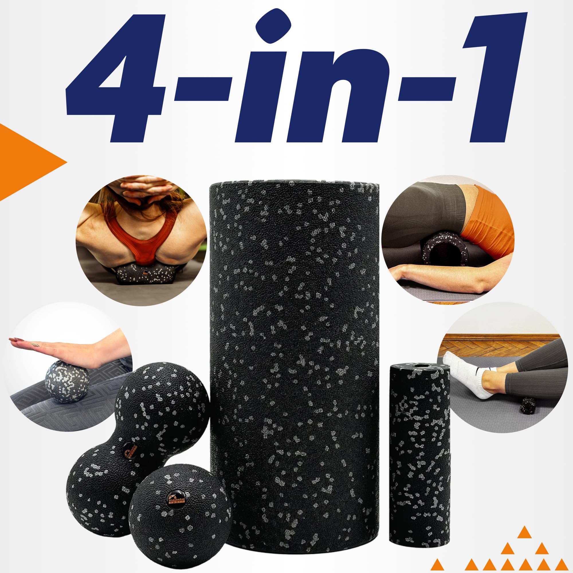 Tenso Faszienrollen 4-IN-1 SET — Mittelharte Faszienrolle + Duoball + Triggerpunkt-Ball + Mini-Rolle für Rücken & Wirbelsäule, Premium EPP-Schaum, Hypoallergen,