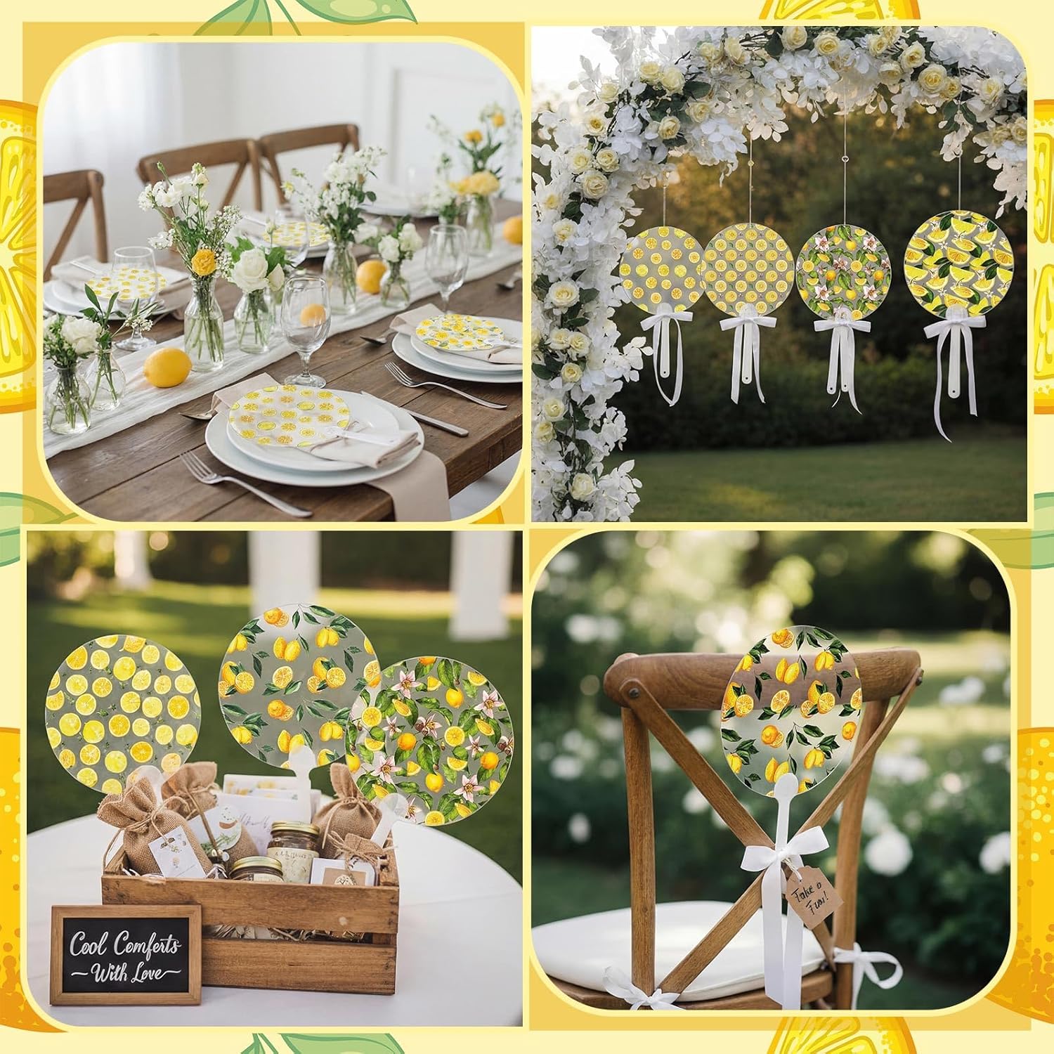 Roowest 48 Pcs Transparent Wedding Fans Acrylic Bridal Shower Handheld Favor Fans for Guests Summer Wedding Bridesmaid Gift for Hot Outdoor Ceremony Baby Shower(Lemon)