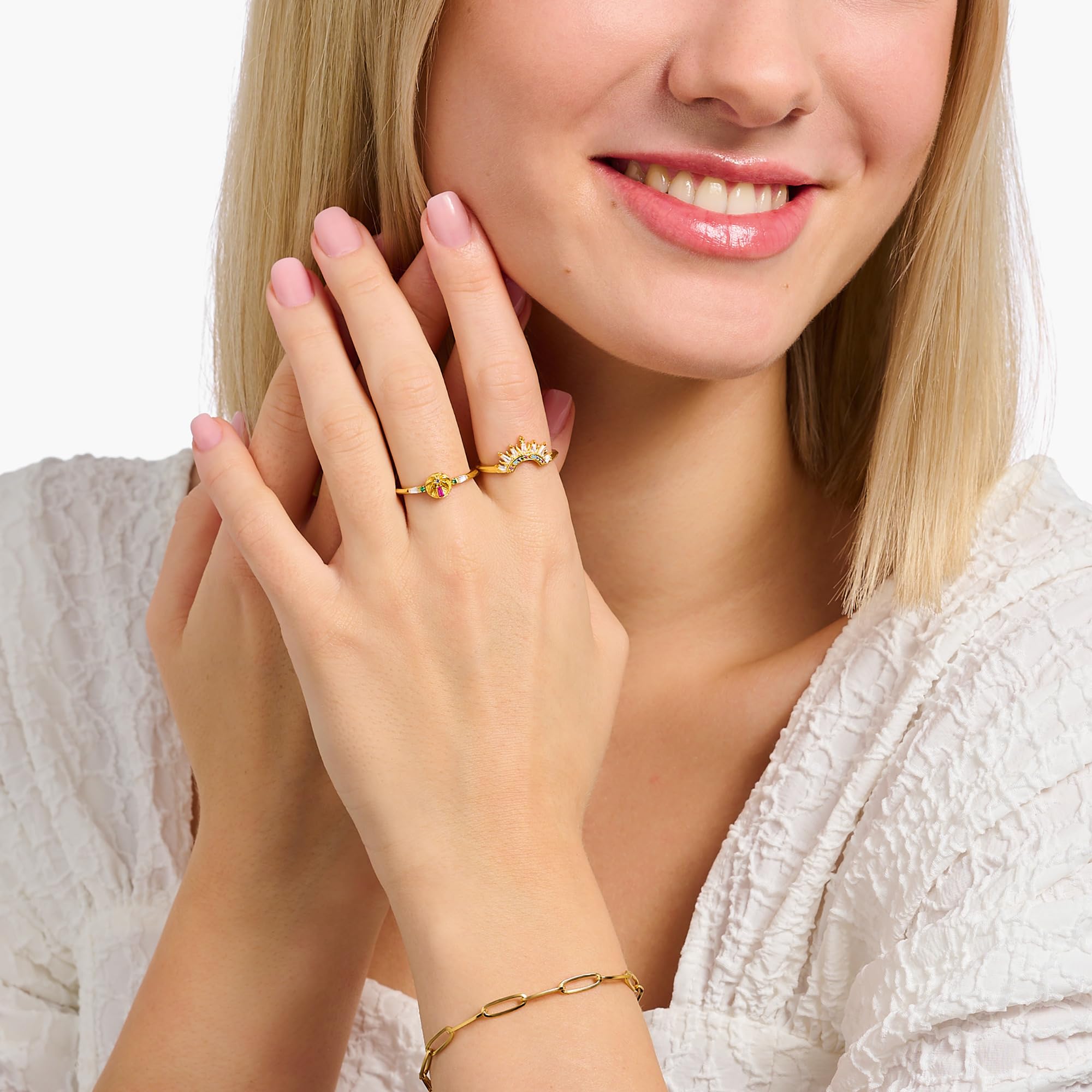 THOMAS SABO Ring mit Palme und bunten Steinen vergoldet 925 Sterlingsilber, 750 Gelbgold Vergoldung