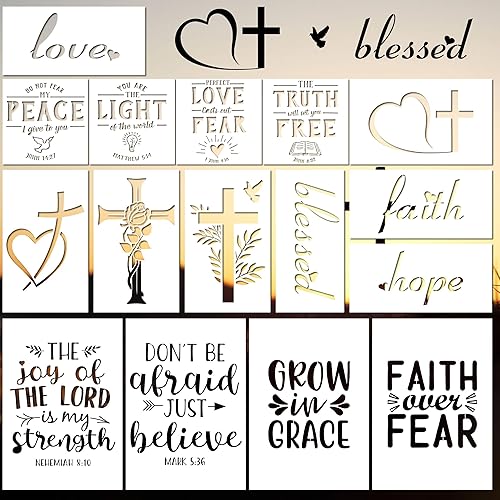 Keluna Plantillas cristianas para pintar  16 plantillas cristianas para pintar sobre madera, plantillas de cruz de niebla para pintar en la pared,