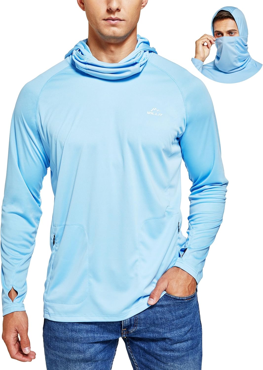 Willit Men's Sun Protection Hoodie UPF 50+ Fishing Hiking Shirt Long Sleeve SPF UV Shirt Rash Guard Lightweight