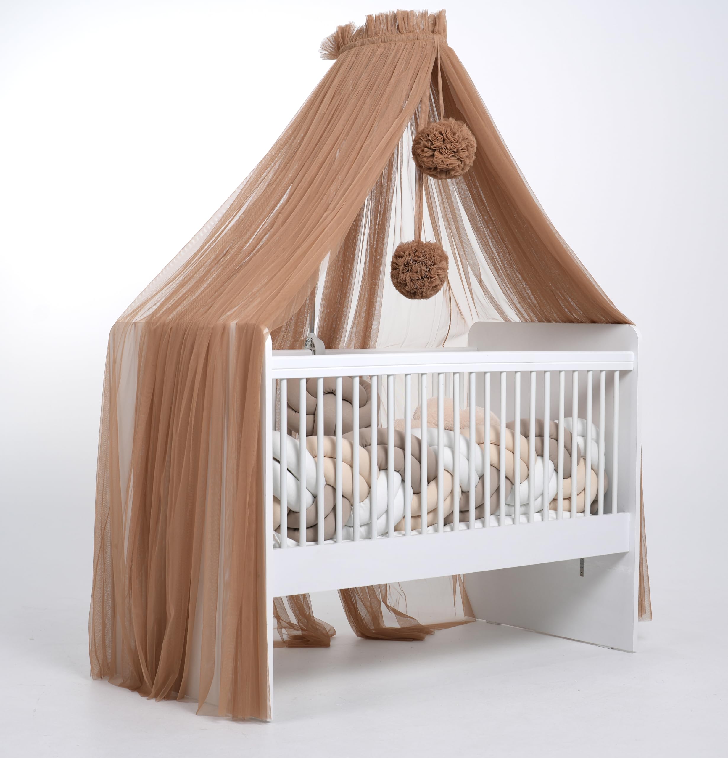 Baby Fancyroom Betthimmel für Babybett, Prinzessib Babywiege, Moskitonetz, Beistellbett Himmel, Babyzimmer Deko, Baldachin Kinderzimmer aus Premium Tüll (Braun)