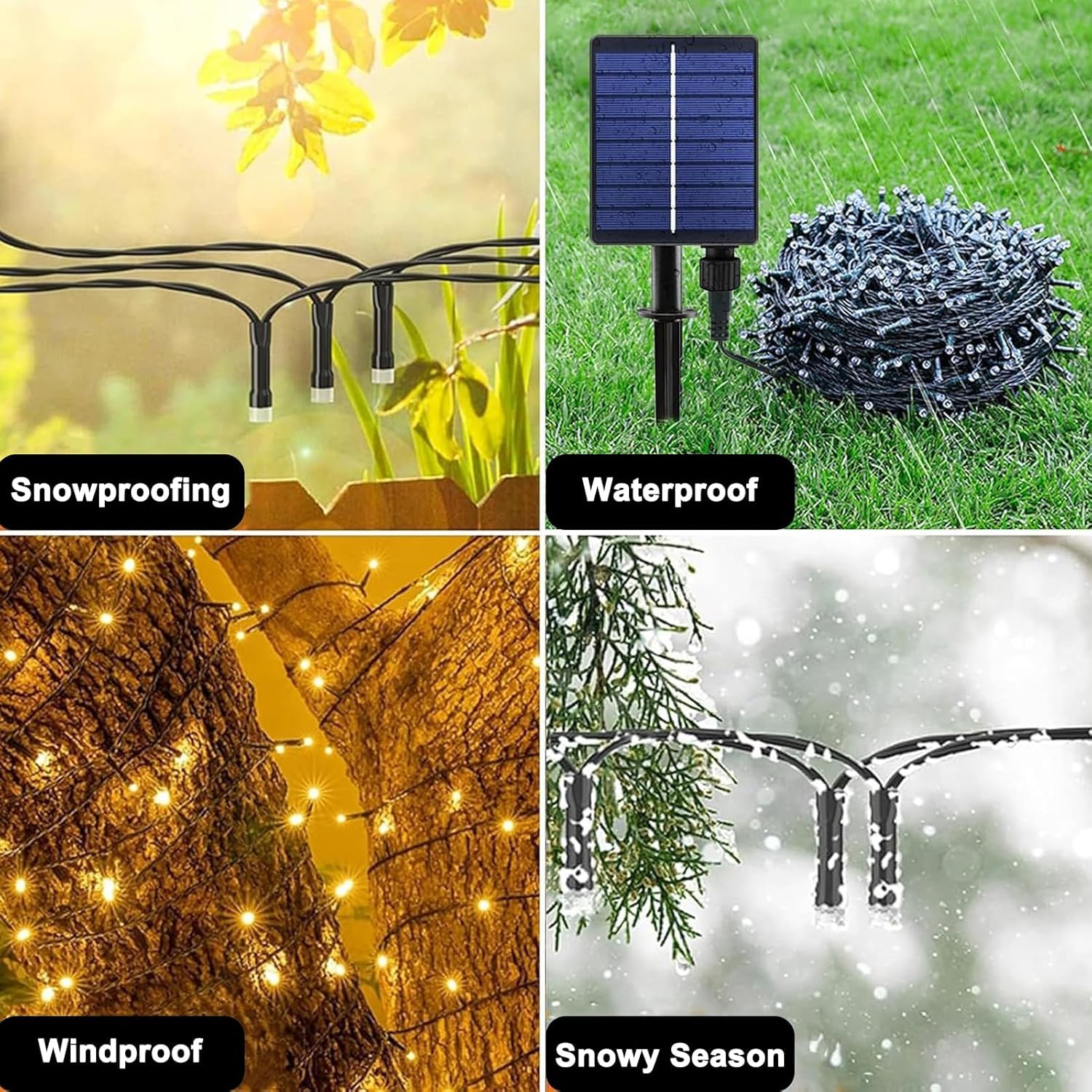 Catena di luci solari per esterni, 30 m, luce bianca calda, per esterni, a energia solare con telecomando e timer, 8 modalità, catena luminosa per albero di Natale, impermeabile, per giardino