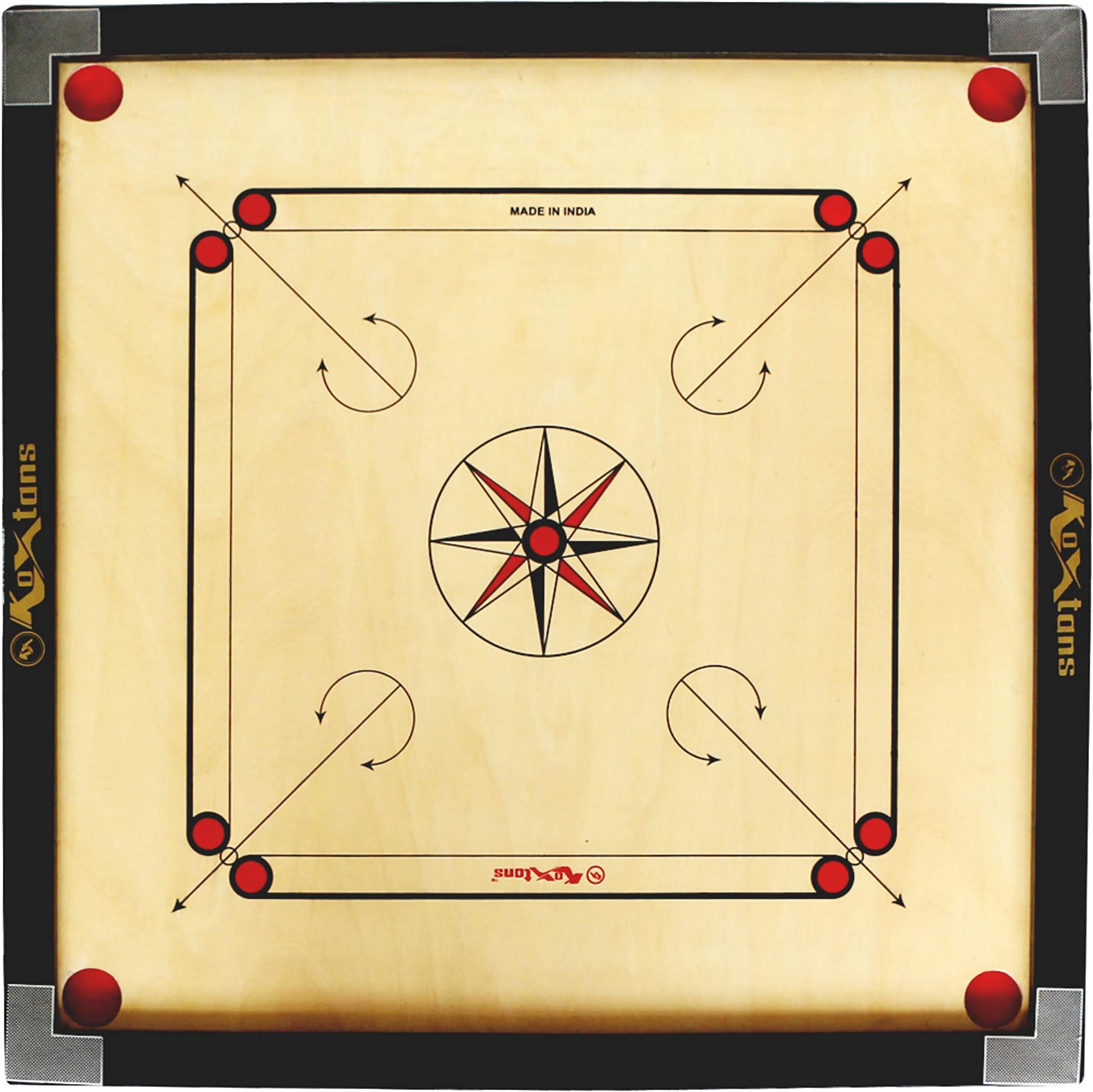Carrom Board 32 INCH Full Size with 1.5" Border (Premium). Perfect Board Game for Kids & Home. Comes with 'Q' Marking & POLISHING Technology for Better Performance, Brown, Black and Gold