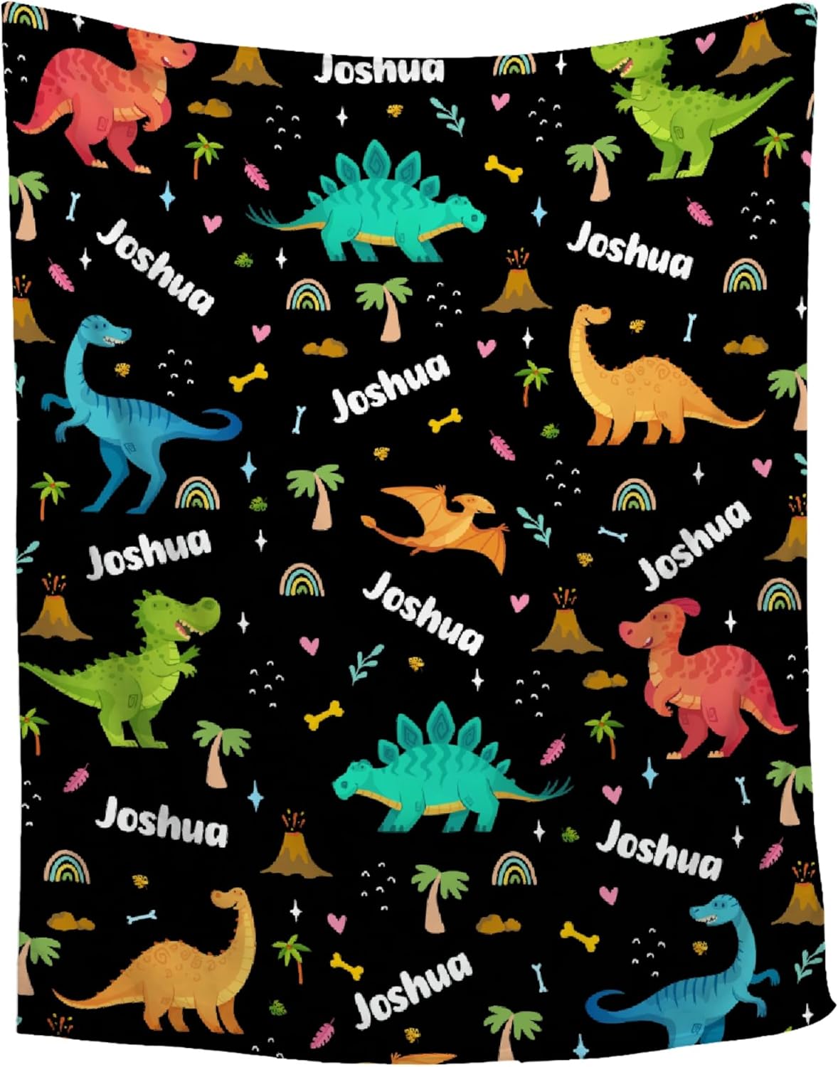 Personalized Dinosaur Blanket with Name for Kids Baby, Custom Name Dino Blanket for Boys Girls, Soft Cozy Dino Toddler Blanket, Customized Gift for Birthday Christmas Baby Shower Newborn Gift(50"x60")