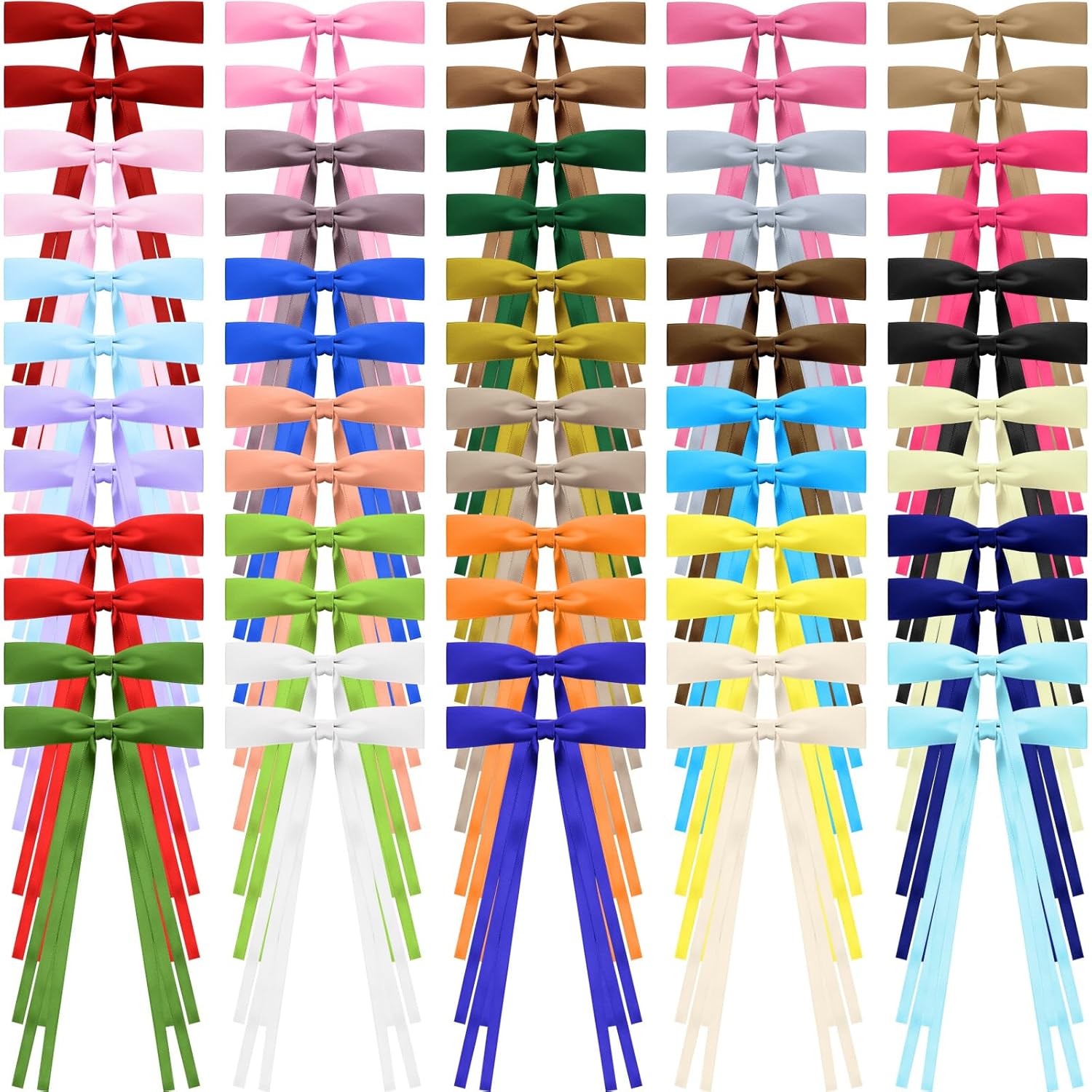 Mimorou 60 Pcs Silky Satin Hair Bows for Girls Women Bulk Ribbon Bow Bowknot Hair Clips with Long Tail Tassel for Women Girls Ponytail Holder Accessories, 30 Colors