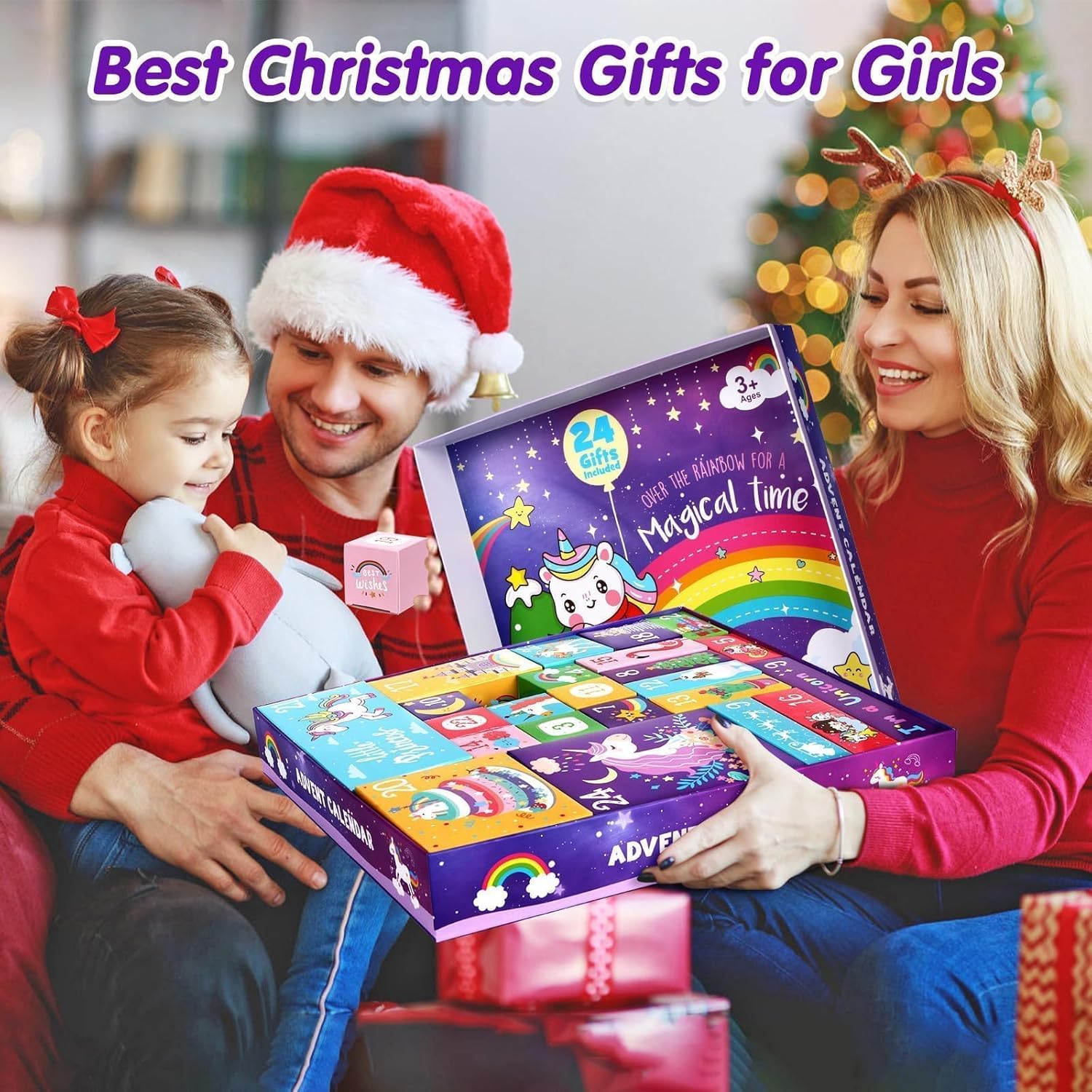 Advent Calendar 2025 Girls 24 Days Christmas Countdown Calendar Kids Unicorn Hair Accessories Surprise Gift Box Girls Xmas Gifts for 4 5 6 7 Year old Xmas Stocking Stuffers Christmas Party Pavor - Image 7