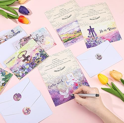 Miniatura 6 de Eersida 48 juegos de tarjetas de felicitación de Pascua, tarjetas cristianas de Pascua a granel, 4 x 6 pulgadas, con texto en inglés "He Is Risen",