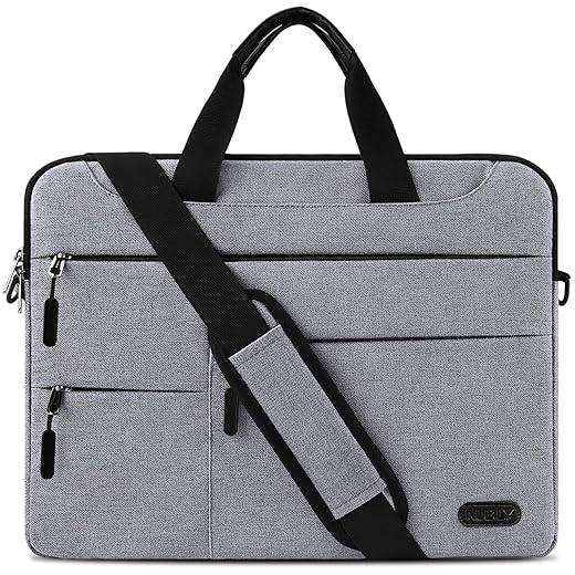 NUBILY - Bolsa para ordenador portátil de 15,6 pulgadas, bolso de mano, bandolera, funda impermeable para hombre y mujer, maletín portátil, bolso, color gris claro