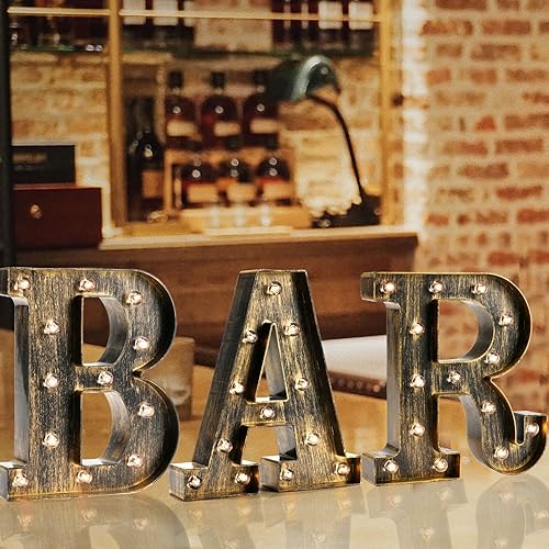 Oycbuzo - Cartel de letras con luces LED doradas y negras, estilo industrial y clásico, para decoración de cafeterías, bodas, fiestas de cumpleaños,