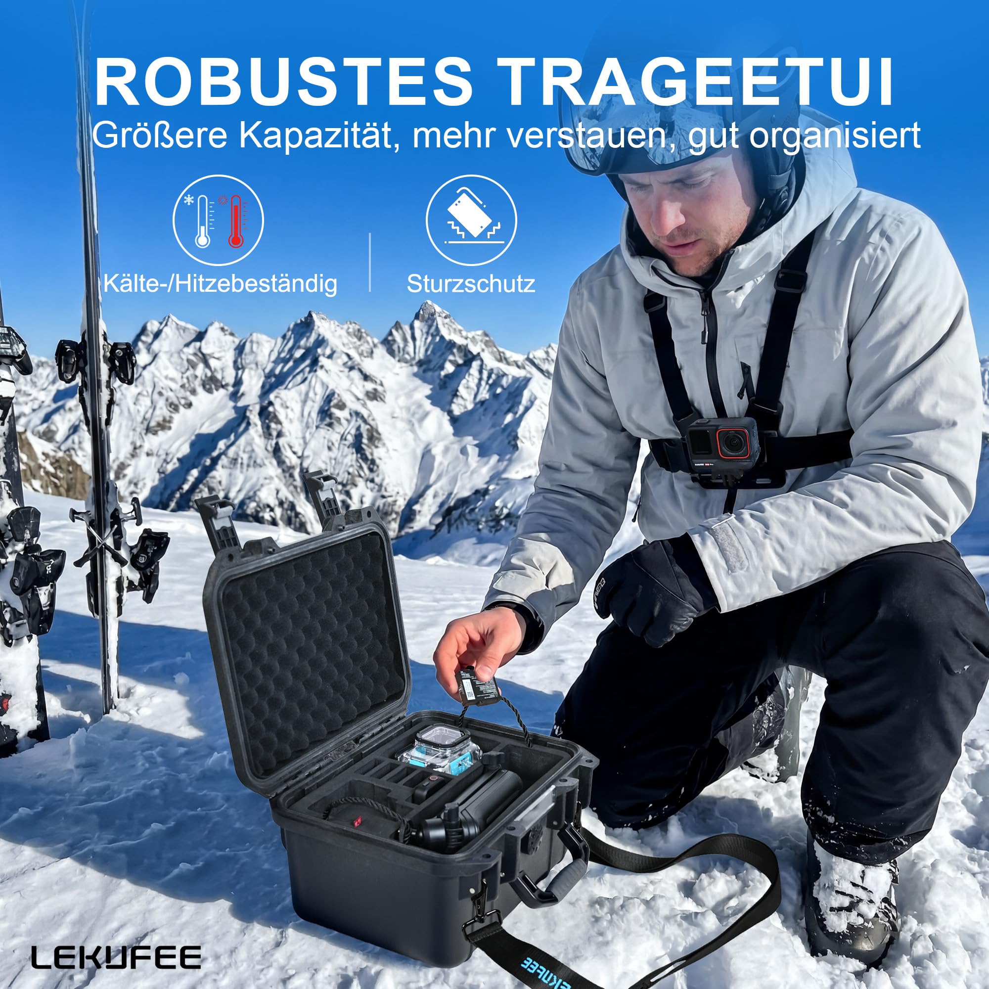 LEKUFEE Wasserdichter Hartschalenkoffer für Insta360 Ace Pro 2/Ace Pro/Insta360 Ace/wasserdichte Action-Kamera und weiteres Zubehör (Nur Koffer)(Inklusive Schultergurt)