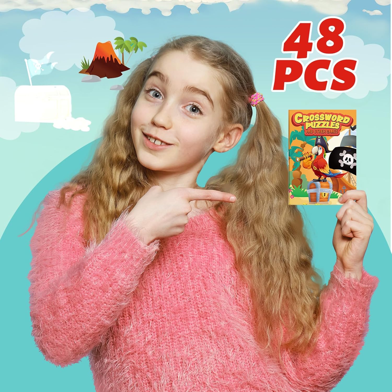 Hungdao 48 Pcs Pirate Mini Activity Books Bulk for Boys Pirate Party Favors Games Challenging Activities Include Mazes, Word Search, Find Difference and More for Girls Party Gift Bag Stuffers