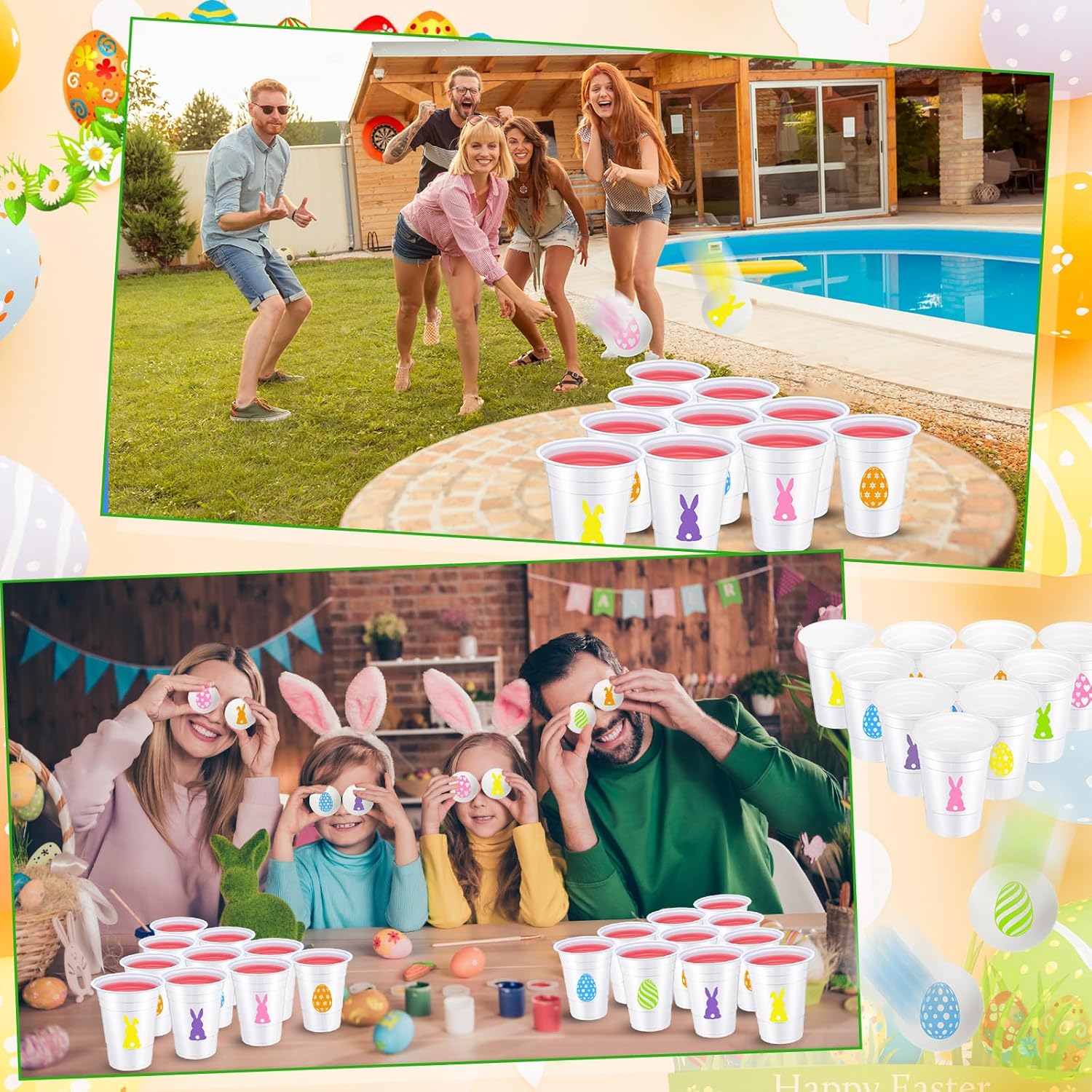Lunmon 18 Pcs Easter Party Plastic Cups Bulk Easter Bunny Egg Cups Disposable 16 oz Colorful Beer Beverage Drinking Cup for Party Decoration Drinkware Holiday Supply(Vivid Color)