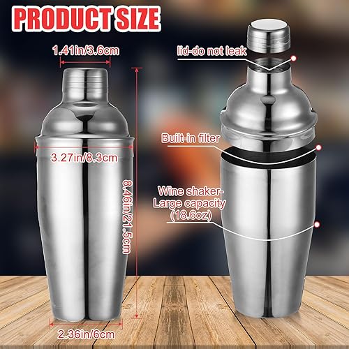 Miniatura 2 de Nitial Coctelera profesional de acero inoxidable con colador integrado para bartending sin fugas Boston Shaker para bar fiesta (18.6 onzas, plateado)