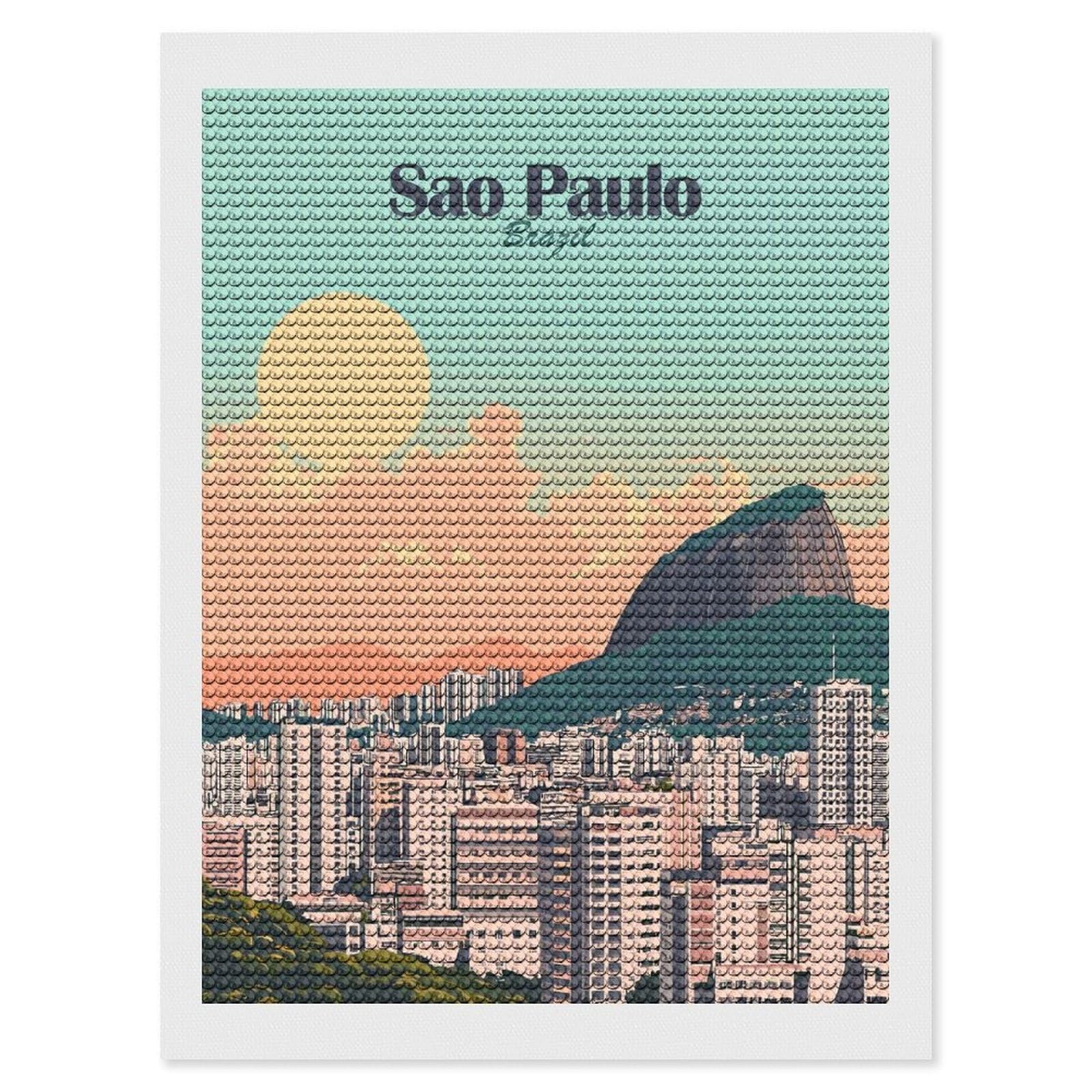 Junmoney Sao Paulo Cityscape(3) Diamond Painting Set 12"x16", Modern Decor, for Beginners, Printed Canvas, Thoughtful Handmade Gift, with Tool Kit
