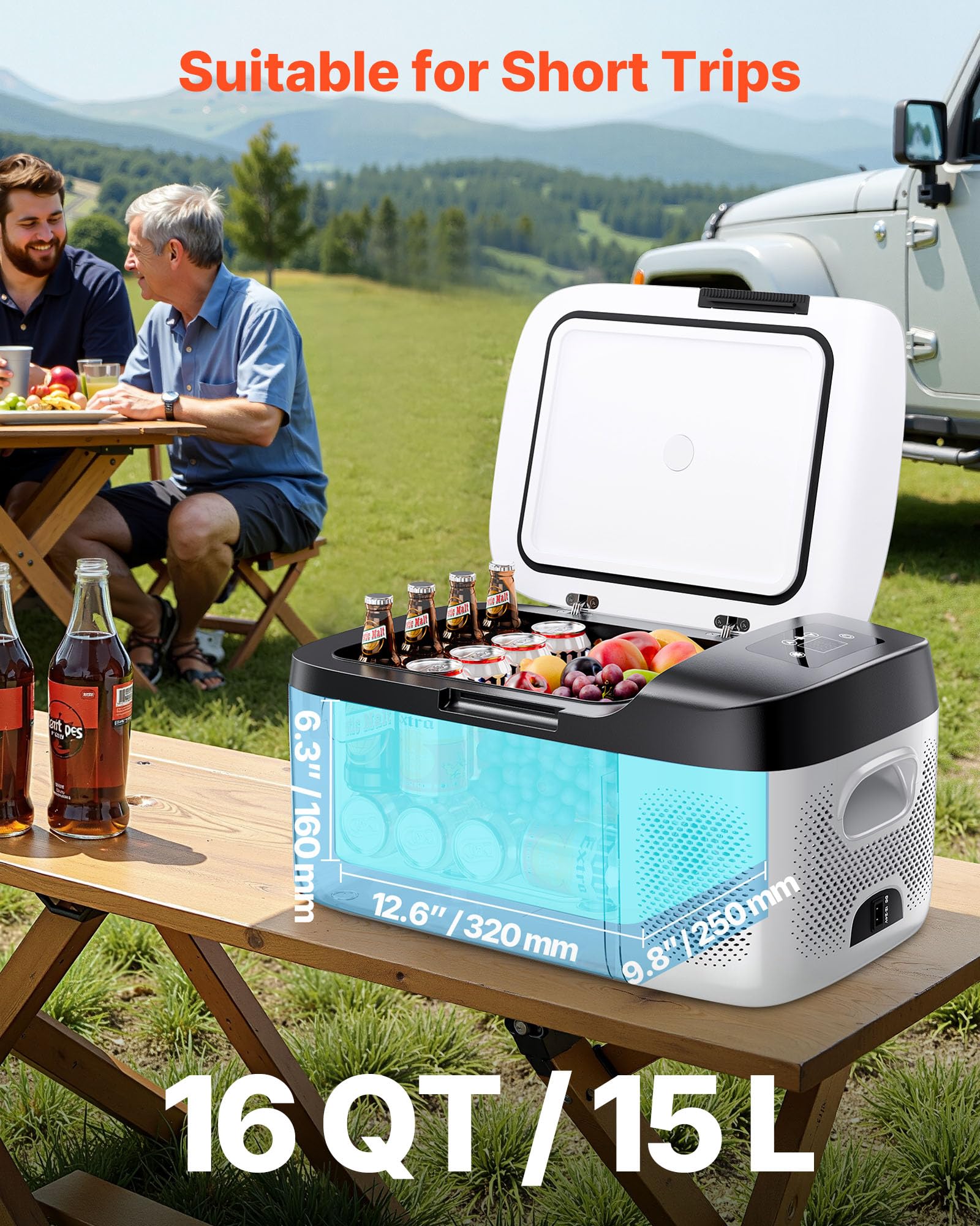 VEVOR Frigorifero Elettrico Portatile 15 L, Mini Compressore 12 V 24 V, Freddo e Caldo, Controllo App, per Camper Camion Barca