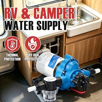 DC House 33 Series 12V RV Water Pump 3.5GPM 45PSI, 3-Chamber Diaphragm Pump with Built-in Pressure Switch, Quiet Self-Priming Demand Pump for Camper, Boat, Cabin, Off-Grid System