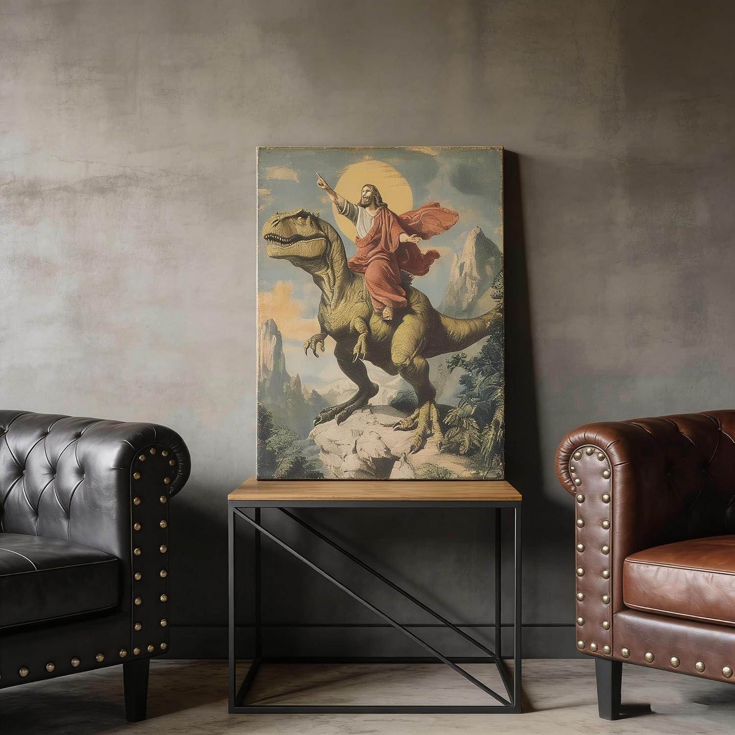 Funny Jesus T Rex Framed Canvas Wall Art Christian Humor Decor 12x16 Inches image 4
