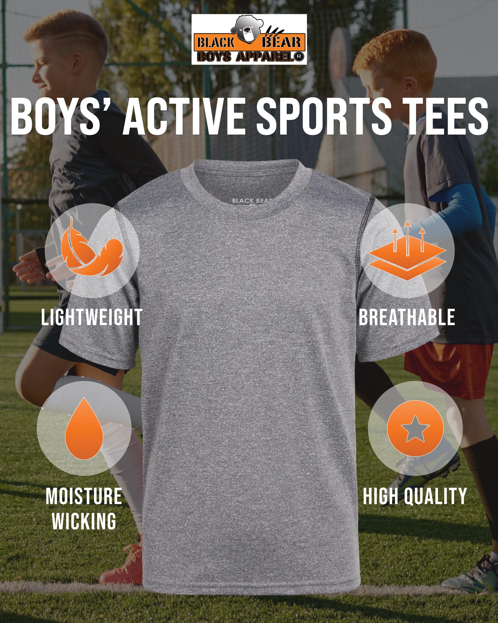 Black Bear Camiseta Dry Fit para niños y jóvenes, paquete de 4 camisetas de manga corta para adolescentes (tallas: 4-18)
