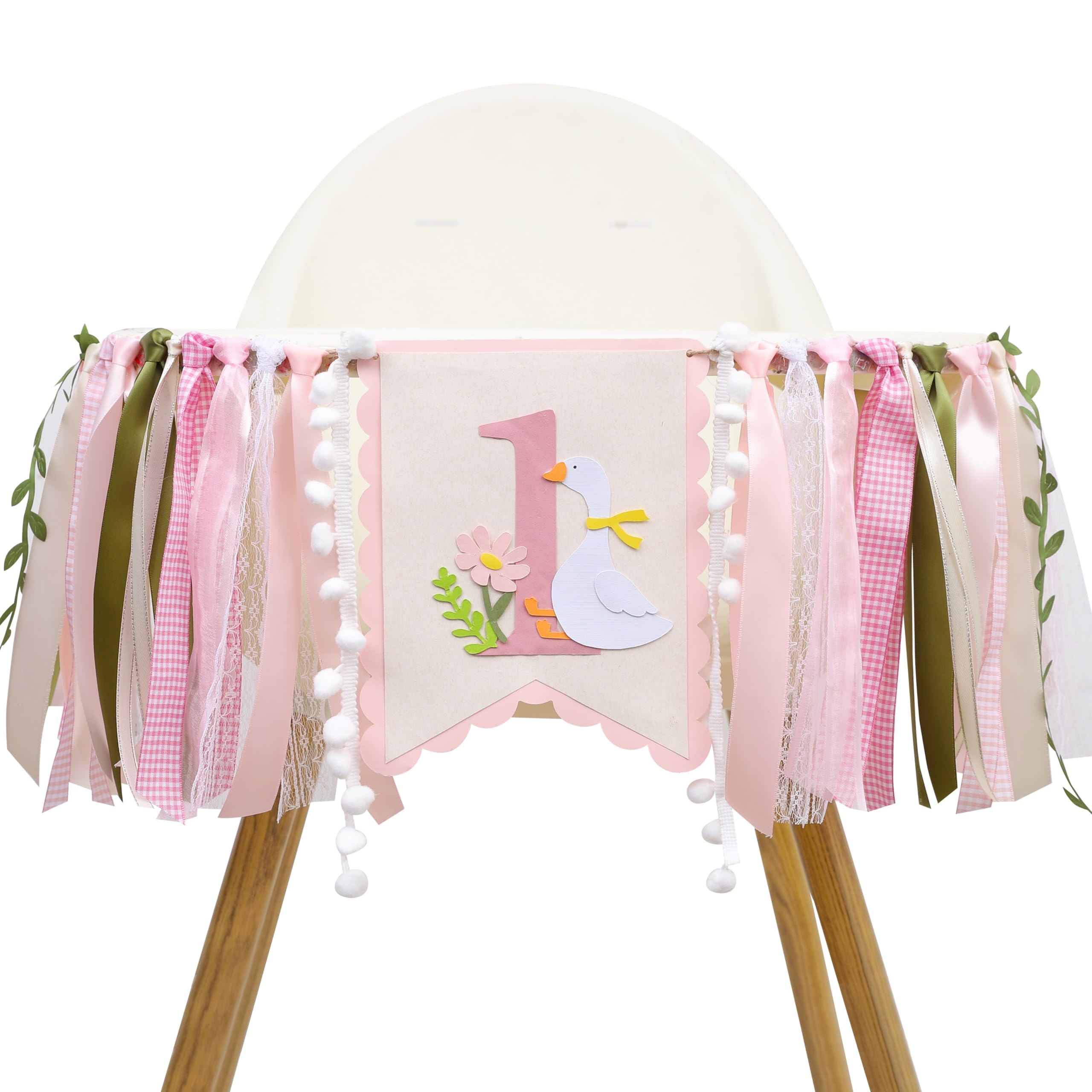 One Funny Goose High Chair Banner for Girls - Goose 1st Birthday Decorations for Girls, Pink GooseFirst Birthday Garland, Pink One Highchair Banner,