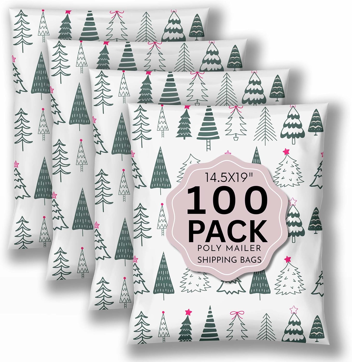 Picksie Mailers - Christmas Shipping Bags Envelope 14x19 Holiday Shipping Supplies Poly Mailers for Small Business Boutique Mailing Bags for Clothing Cute Designer Polymailer - 100 Pack Festive Forest