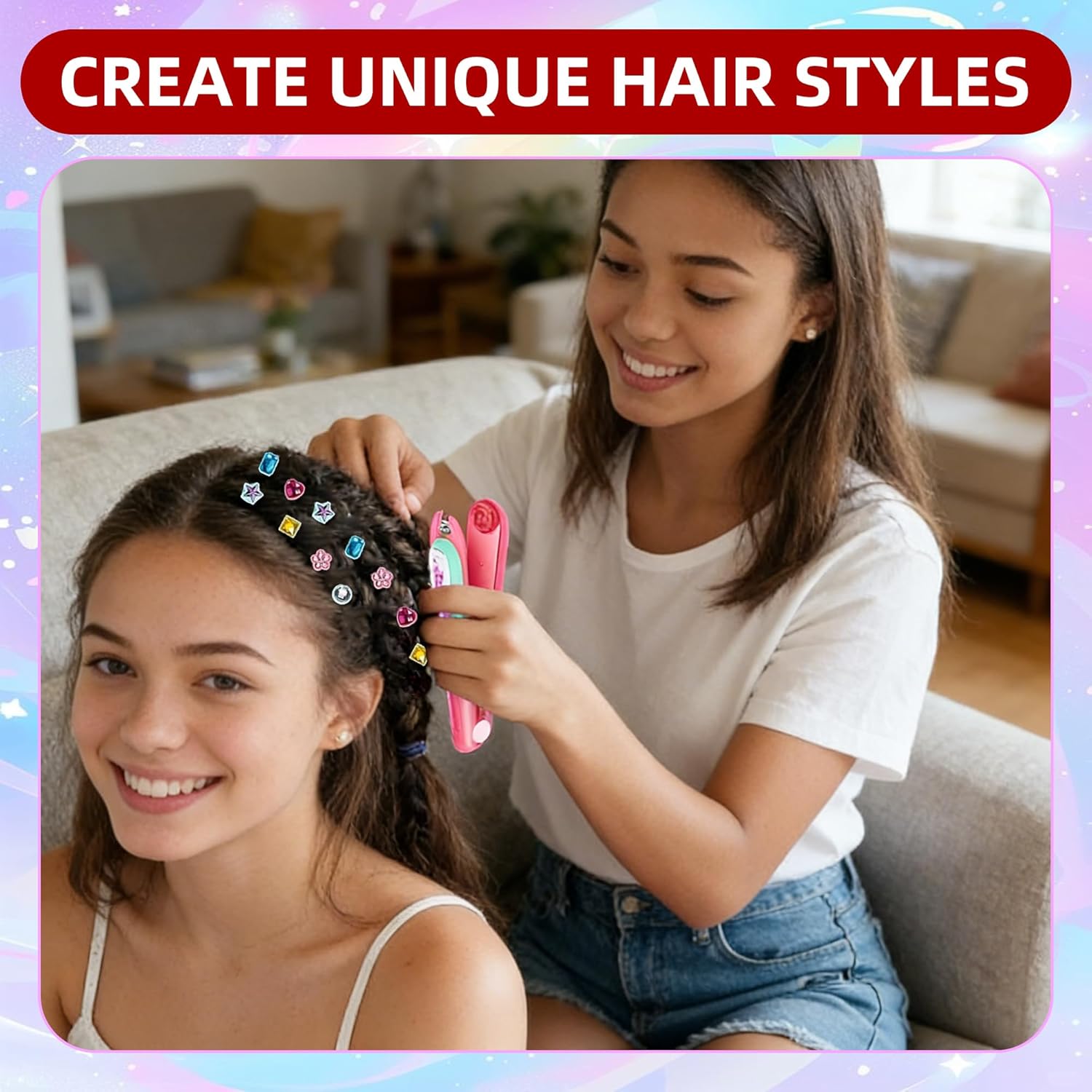 Hair Gem Stamper Kit for Girls, 2026 New Glitter Diamond Styling Tools Hair, Bling Hair Jewels for Girls with Reusable Shining Diamonds, Christmas Birthday Gifts (2 Set)