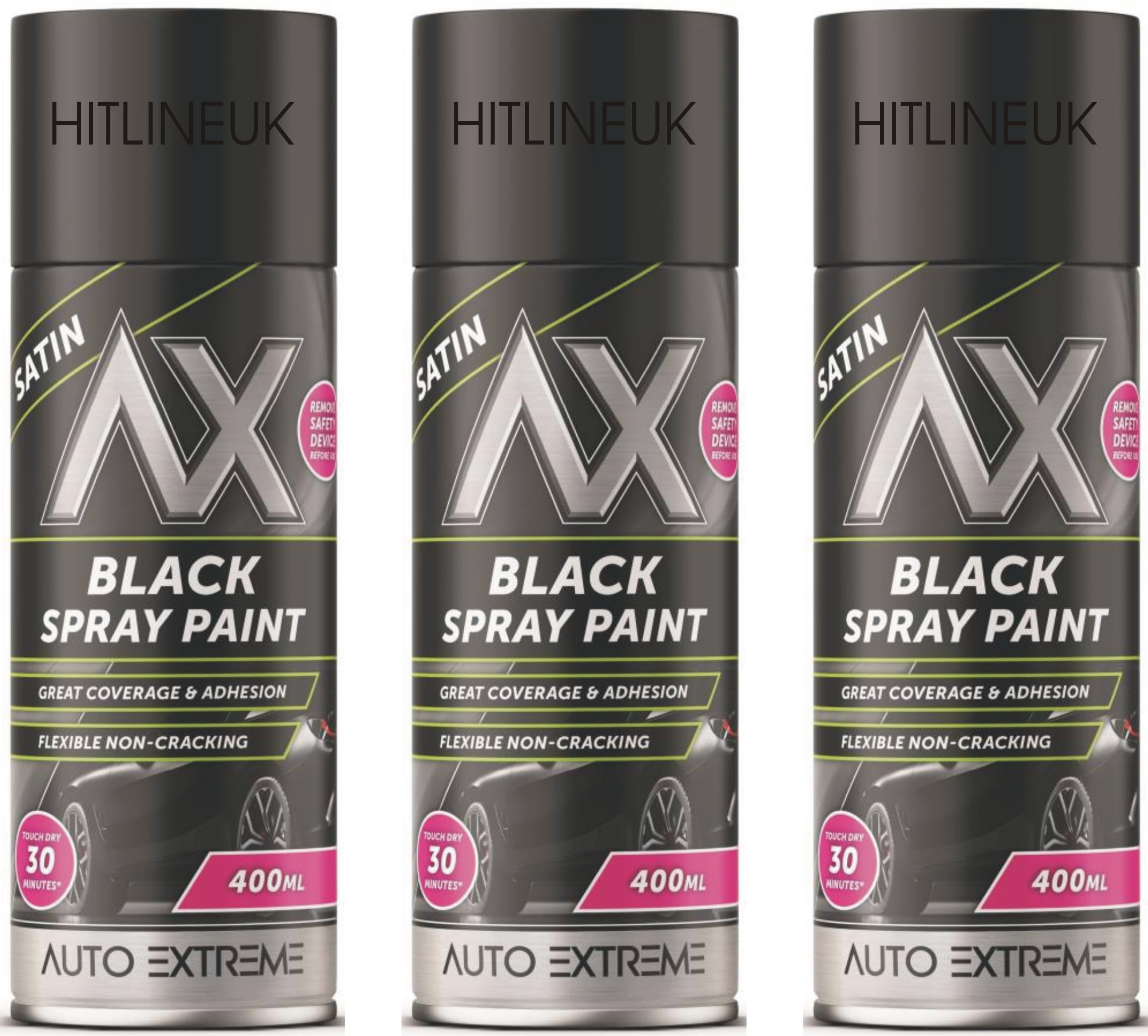 Hitlineuk Black Satin Spray Paint, 400Ml Satin Black Spray Paint, Automotive Paint Sprayer, Multipurpose Exterior Black Spray Paint Satin, Metal Spray Paint By Auto Extreme (3 Cans)