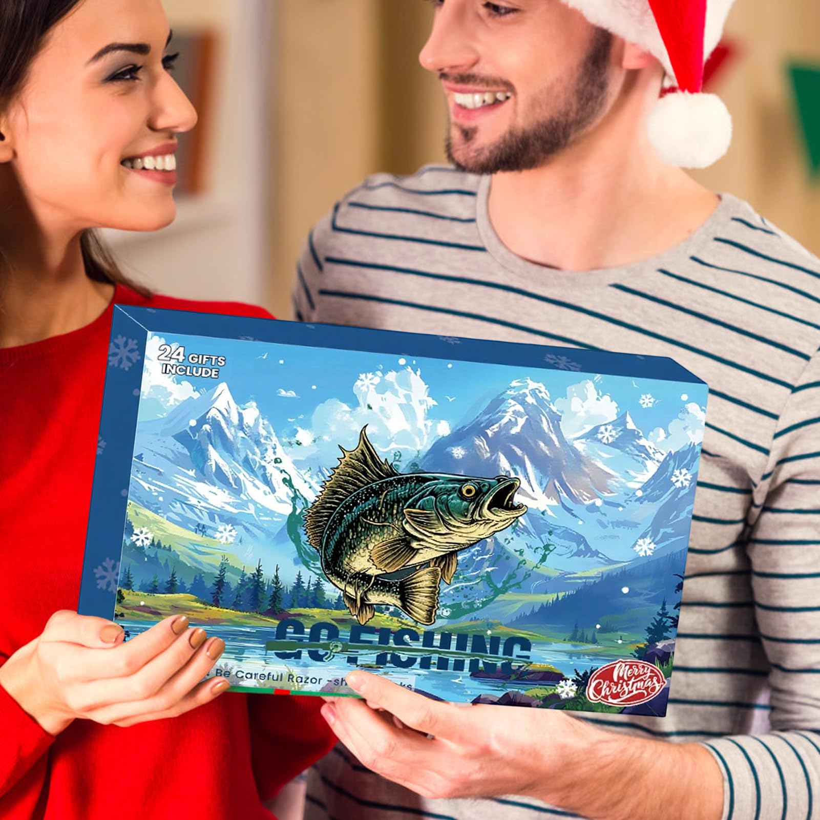 Calendario Adviento Pesca Navidad Portacañas Pinza Atador Anzuelos | 24 Días Cuenta Atrás Navidad Aparejos Pesqueros para Hombres Festivo Adviento Pescador Adulto Esposo Novio