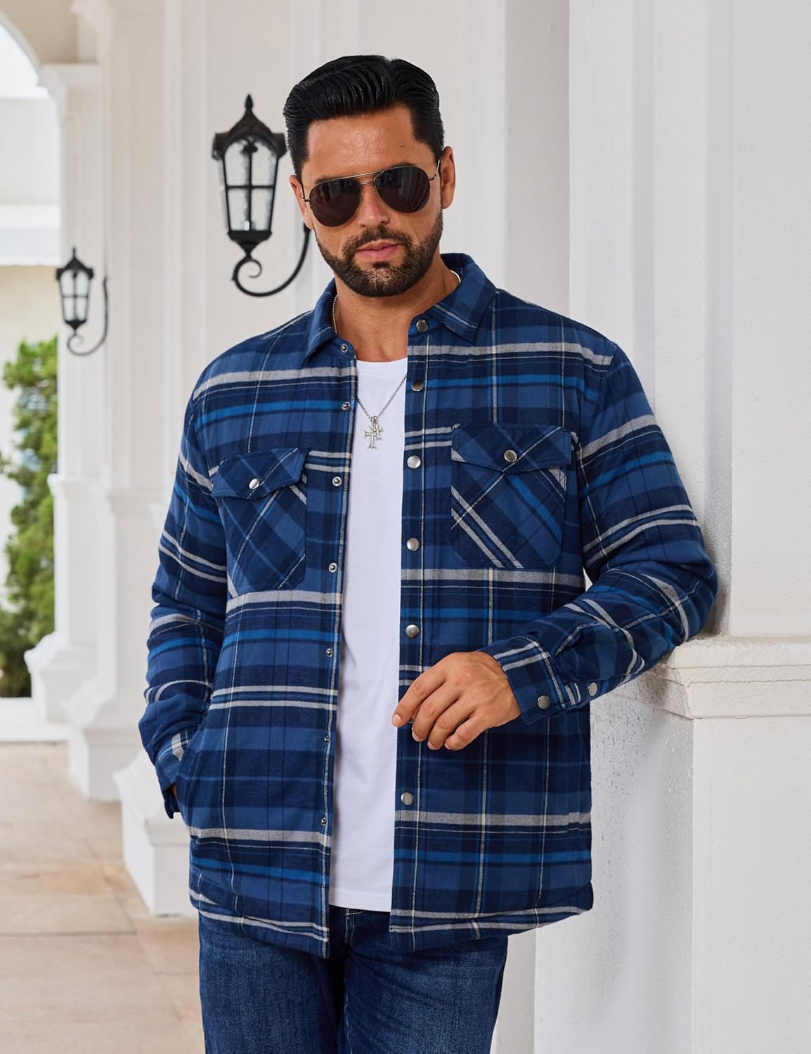 EKLENTSON Men's Flannel Shirt Jacket Quilted Lined Plaid Coats Warm Winter Jacket Thick Button Down Coat with 5 Pockets - Image 3