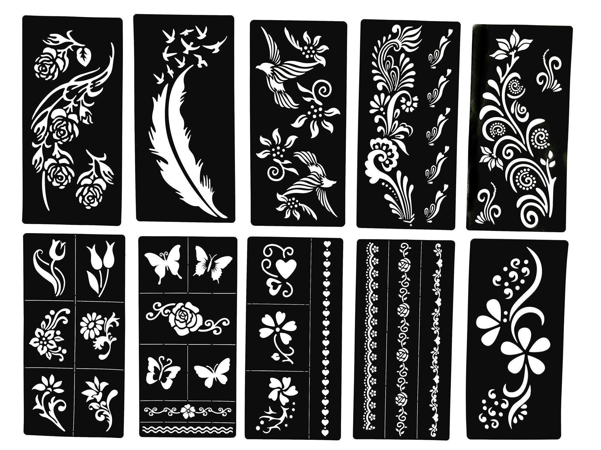Ivana's Heena Mehandi Tatto Stencil Set for | Hand | Body | Fingure | Face | Heena Art Temporary Tatto for Kids, Girls & Women, Design - DB-2, Black, M