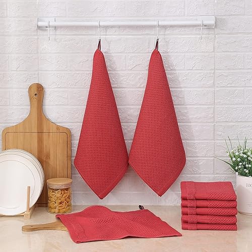Miniatura 6 de Homaxy Paños de cocina 100% algodón, paquete de 6, 12 x 12 pulgadas, tejido de gofre, paños de cocina súper suaves y absorbentes, de secado rápido,