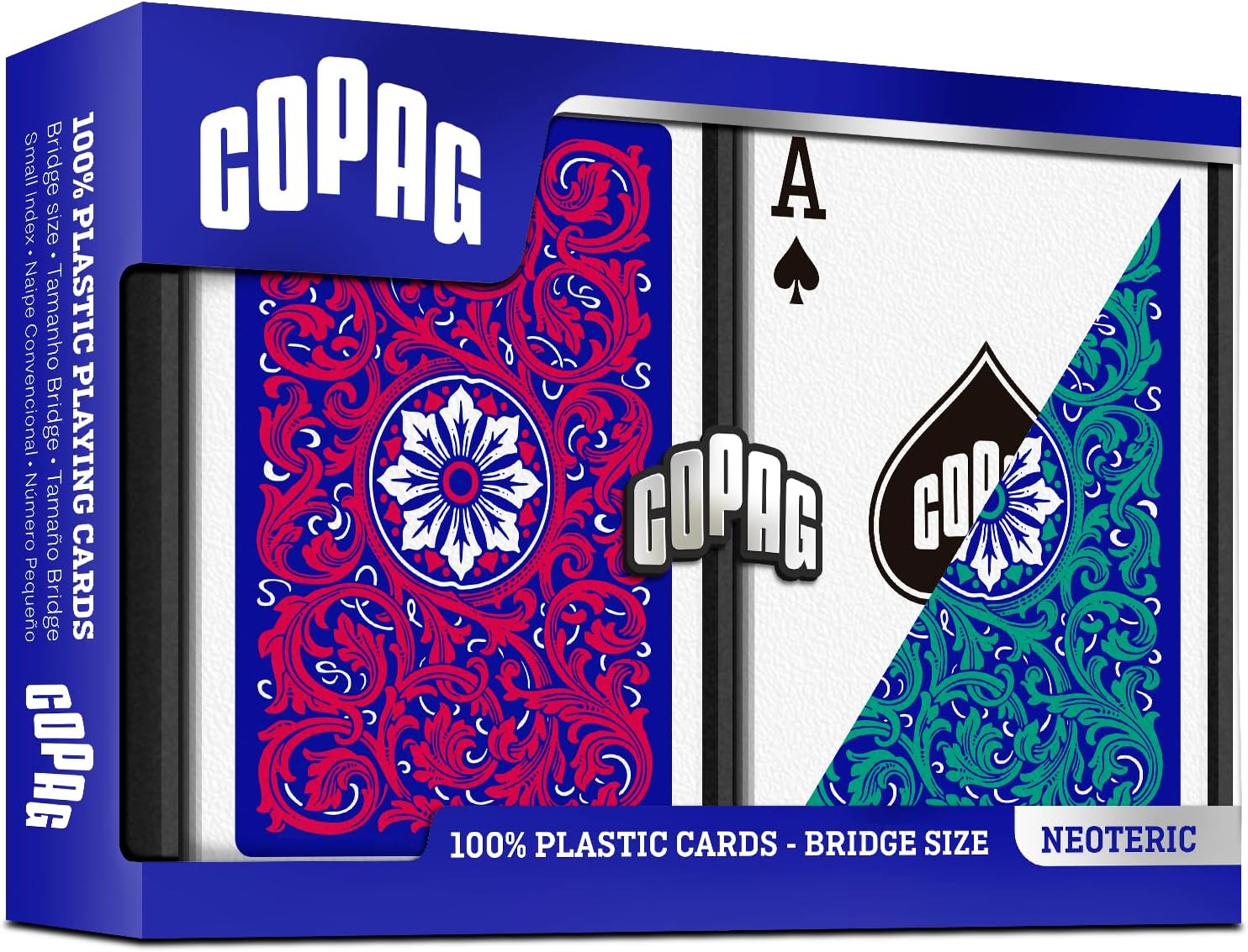 Copag Neoteric, Plastic Playing Cards, Bridge Size, Regular Index, Blue, Double Deck Set for Adult,Pack of 1