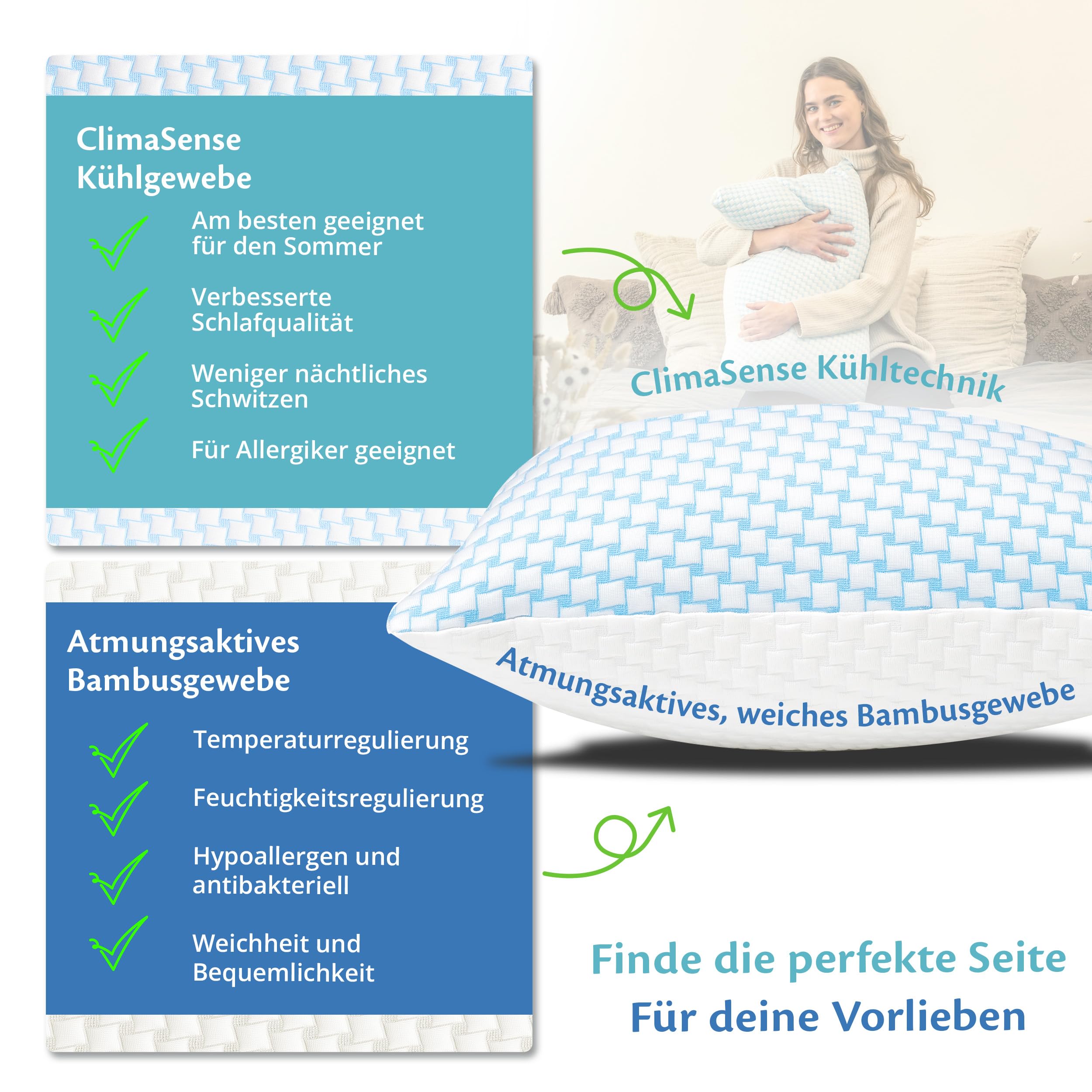 Ella Nackenstützkissen 40x80 – Ergonomisches Kopfkissen mit Verstellbarer Füllung – Orthopädisches Kissen für Nackenschmerzen - Seitenschläfer, Rückenschläfer, Bauchschläfer mit waschbarem Bezug