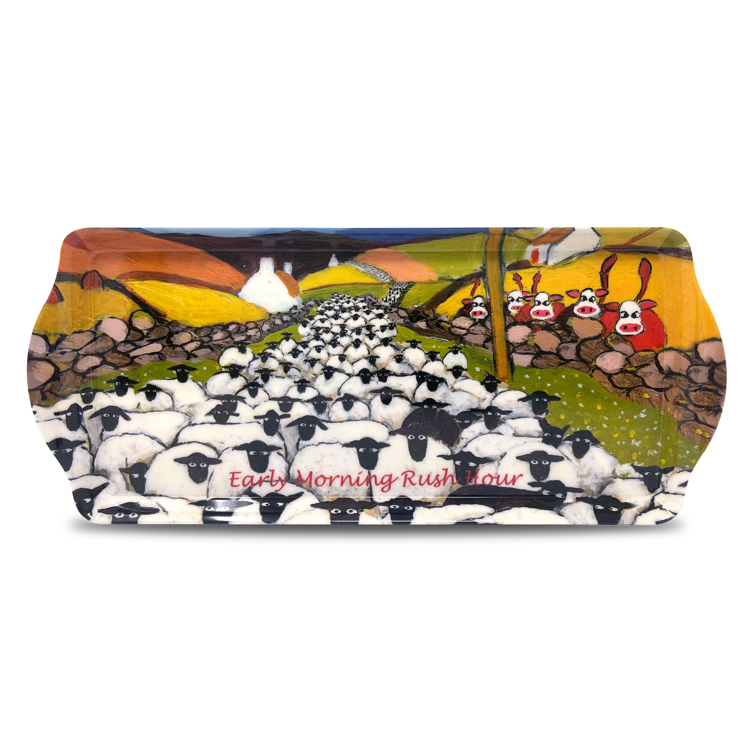 Thomas Joseph Multicolor Medium Serving Tray By - Early Morning Rush Hour - Funny Sheep Gift