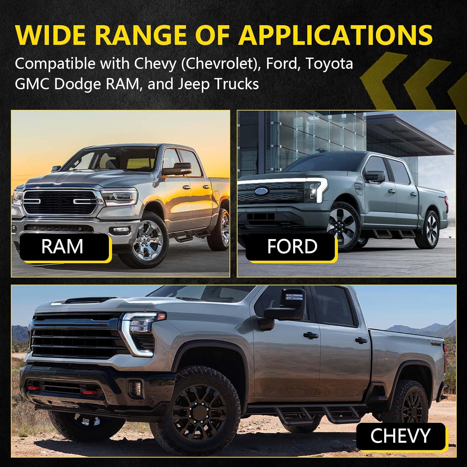 Universal Steps for Truck Running Boards 3.54 Inch Nerf Bars Aluminum Alloy Tailgate Step Running Boards Compatible with Dodge Ram 1500 Silverado 1500 F150 F250 Truck Accessories-4pcs