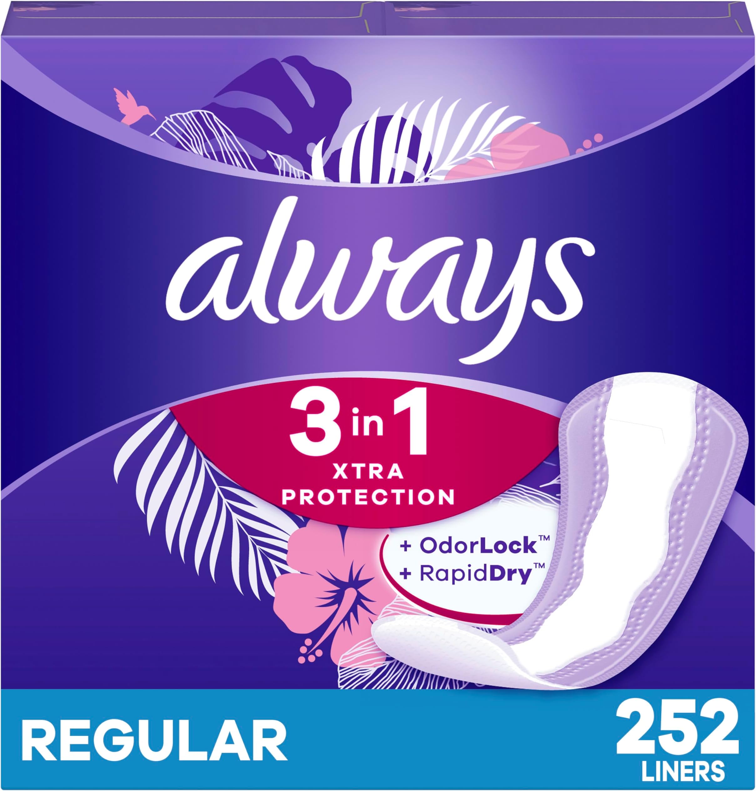 Always 3-in-1 Xtra Protection, Daily Liners for Women, Regular Absorbency, with Leakguard + Rapiddry, Unscented, 84 Count x 3 (252 Count Total) (Packaging May Vary)