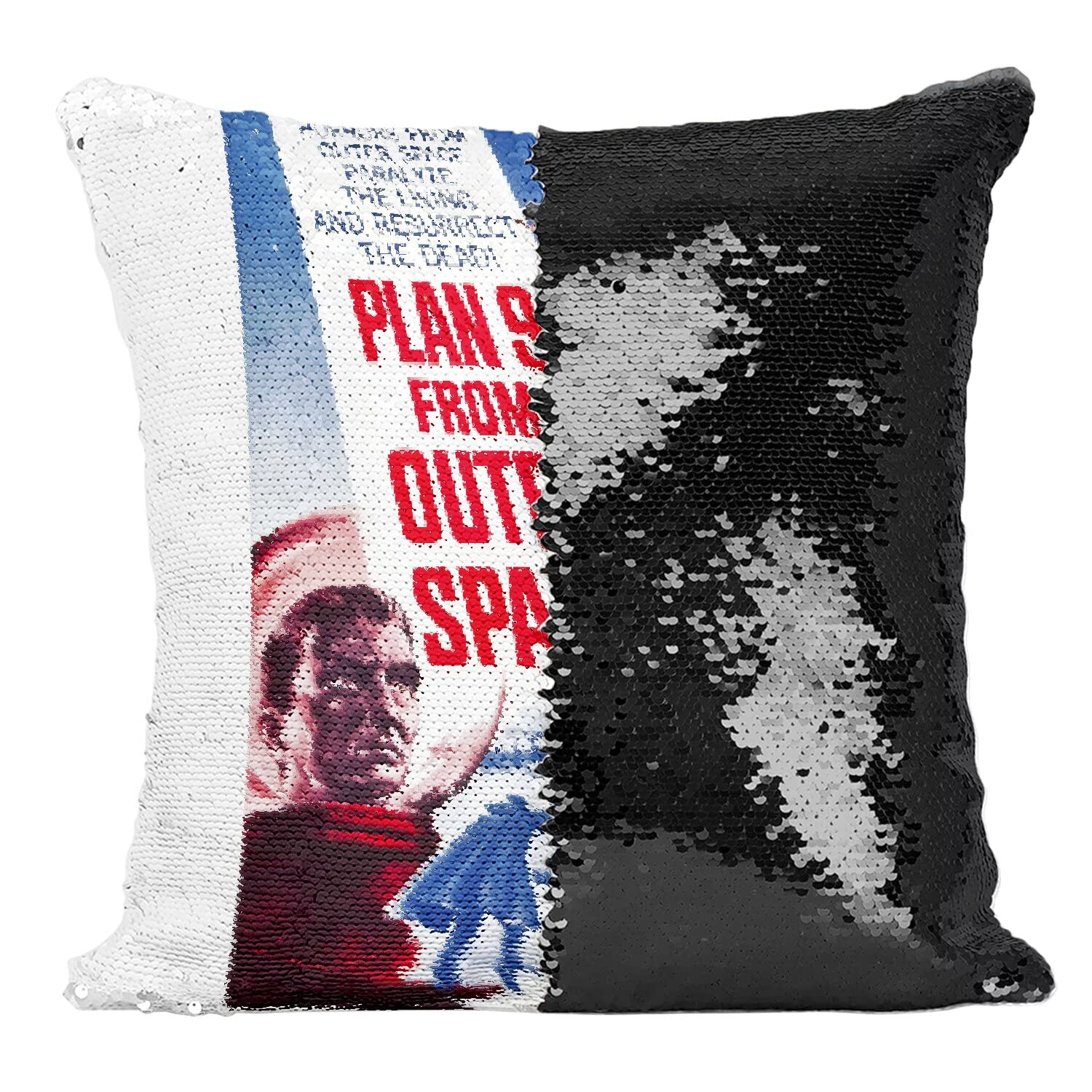 Coussin Sequin Paillettes Noir Plan 9 Retro Poster Cinéma Vintage